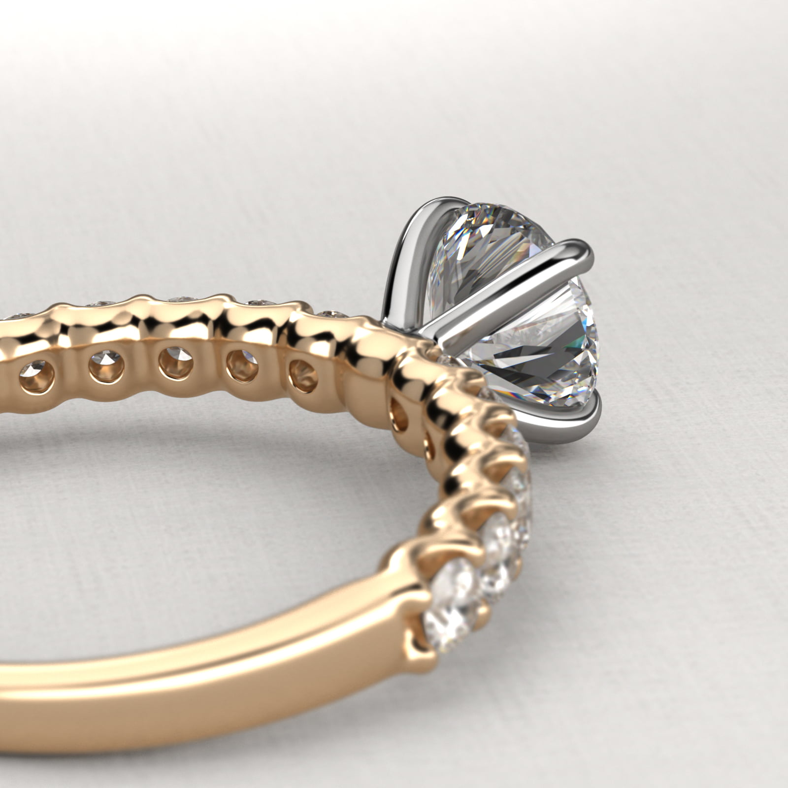 Twelve Stone Contour Side Stone Diamond Shared Prong Engagement Ring In 18K Yellow Gold