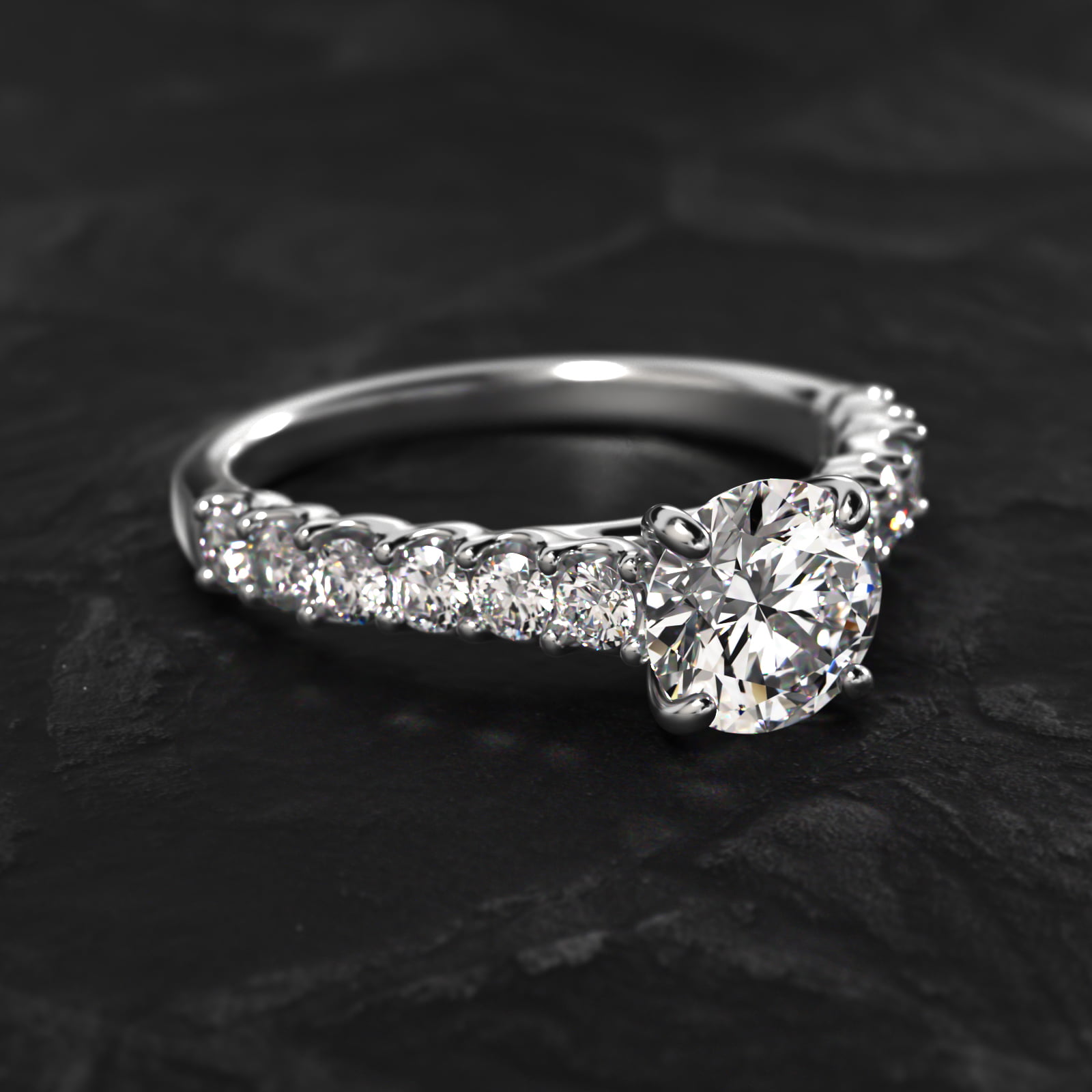 Twelve Stone Cathedral Contour Side Stone Diamond Shared Prong Engagement Ring In Platinum