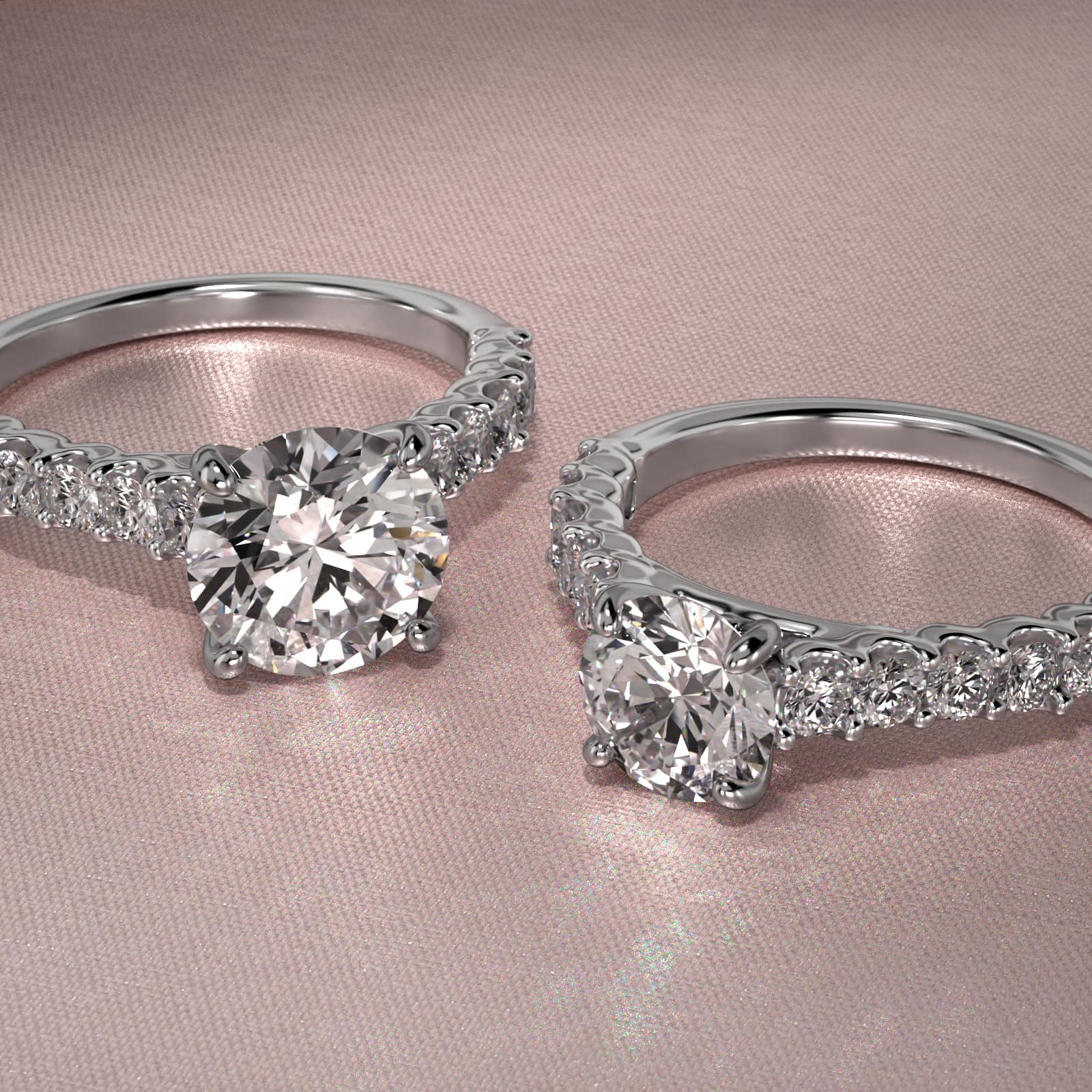 Twelve Stone Cathedral Contour Side Stone Diamond Shared Prong Engagement Ring In Platinum