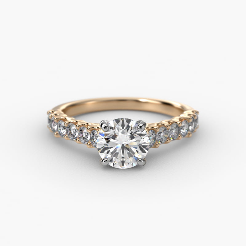 Twelve Stone Cathedral Contour Side Stone Diamond Shared Prong Engagement Ring In 14K Yellow Gold