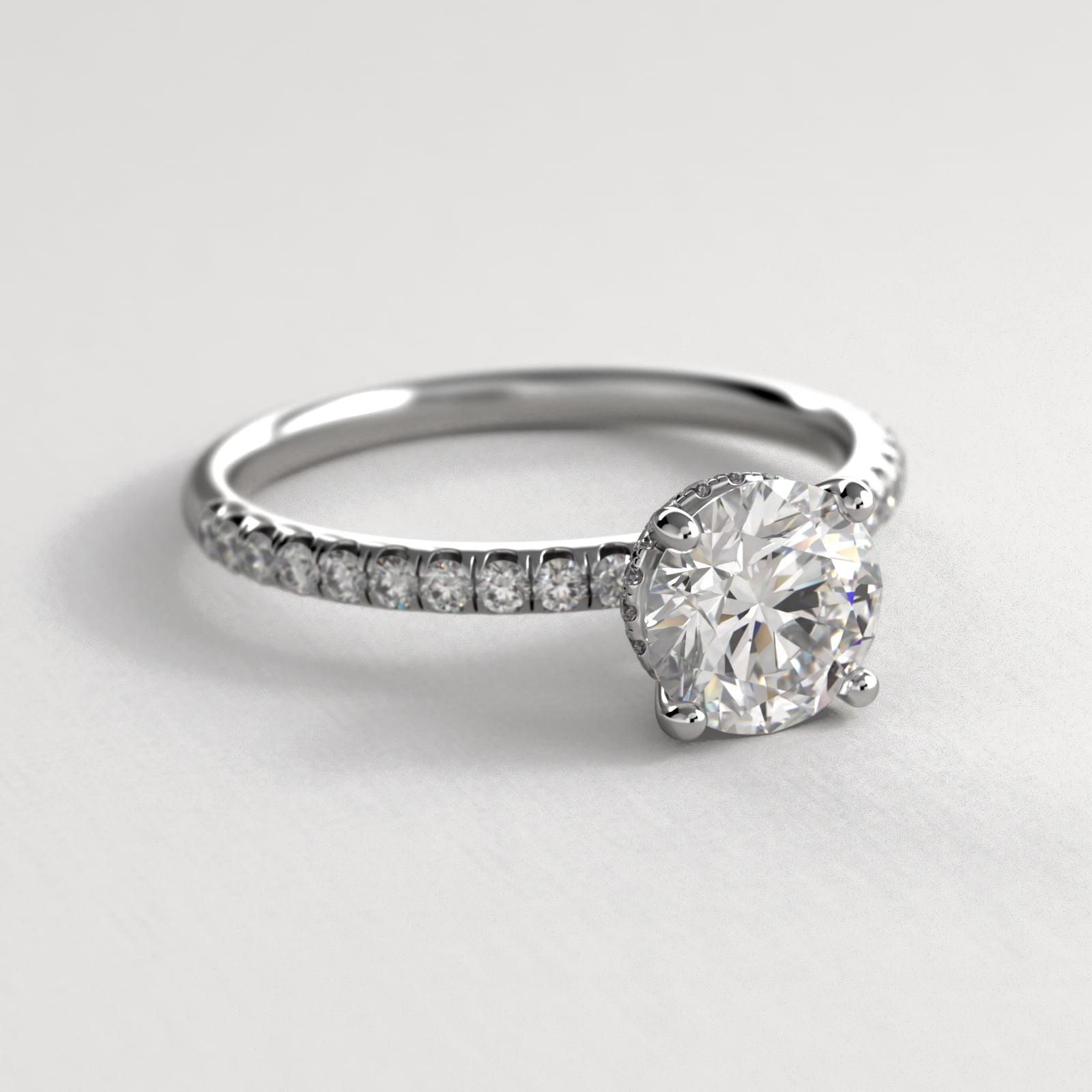 14K White Gold Hidden Halo Pavé Engagement Ring