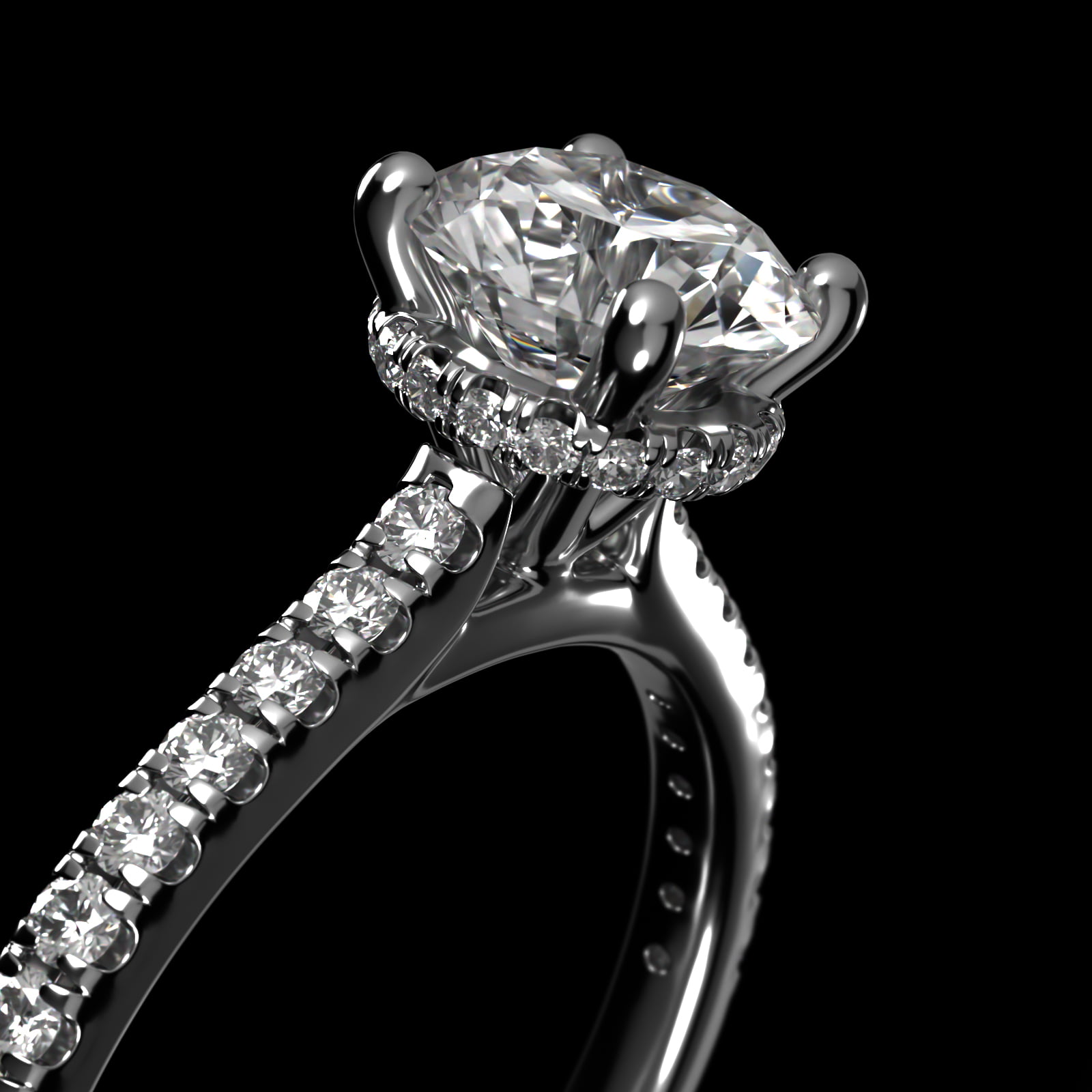 Platinum Hidden Halo Pavé Cathedral Engagement Ring