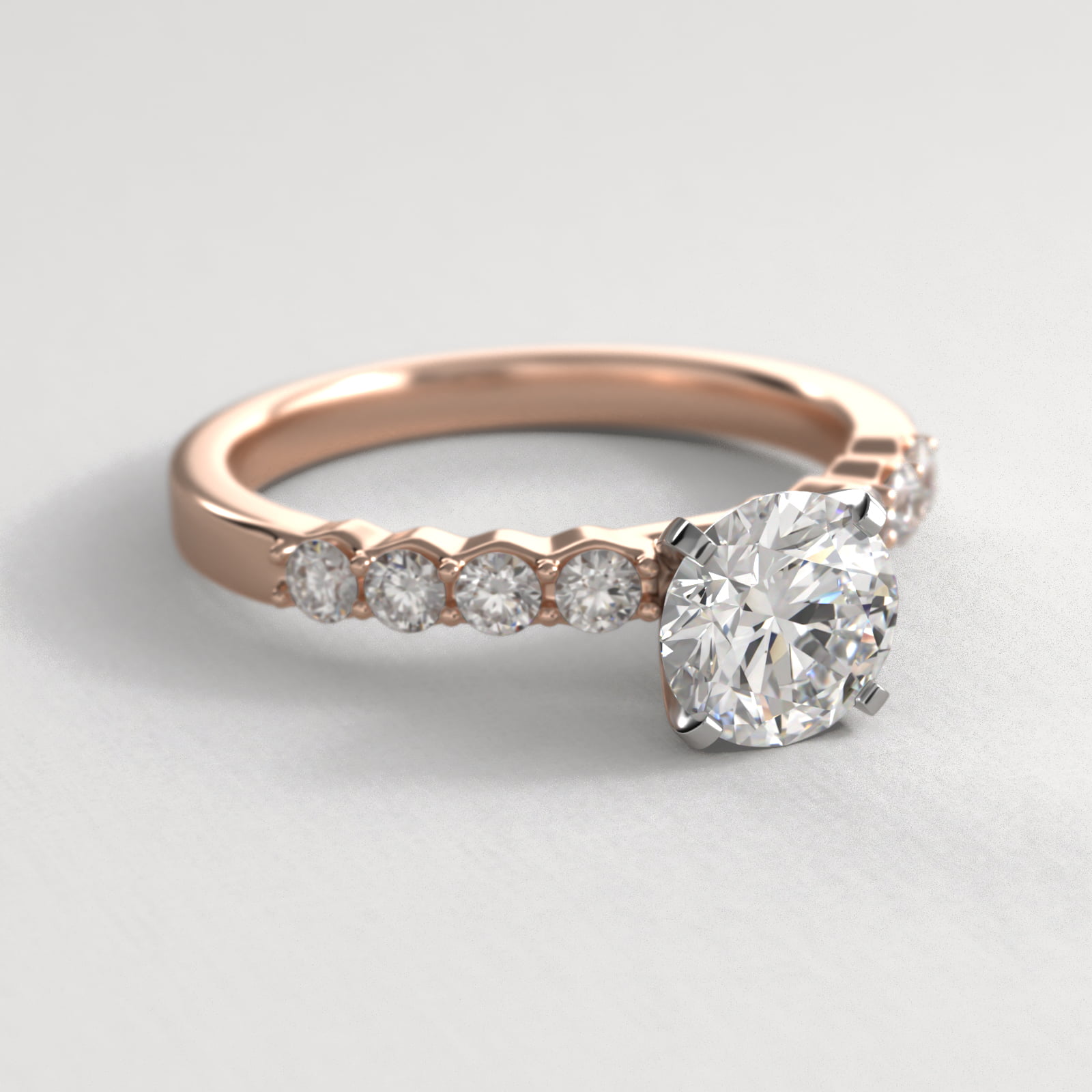 Classic Eight Round Side Stone Diamond Engagement Ring In 14K Rose Gold