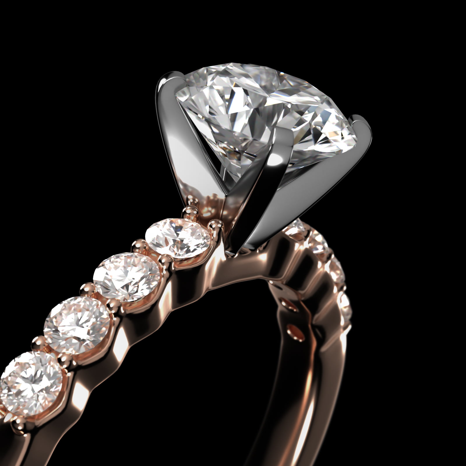 Classic Eight Round Side Stone Diamond Engagement Ring In 14K Rose Gold