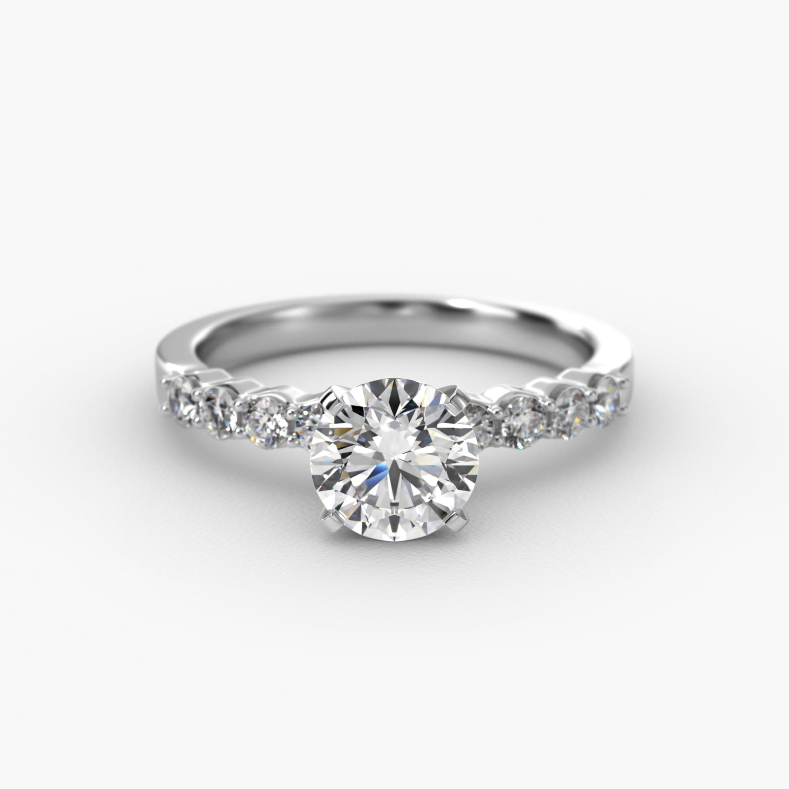 Classic Eight Round Side Stone Diamond Engagement Ring In Platinum