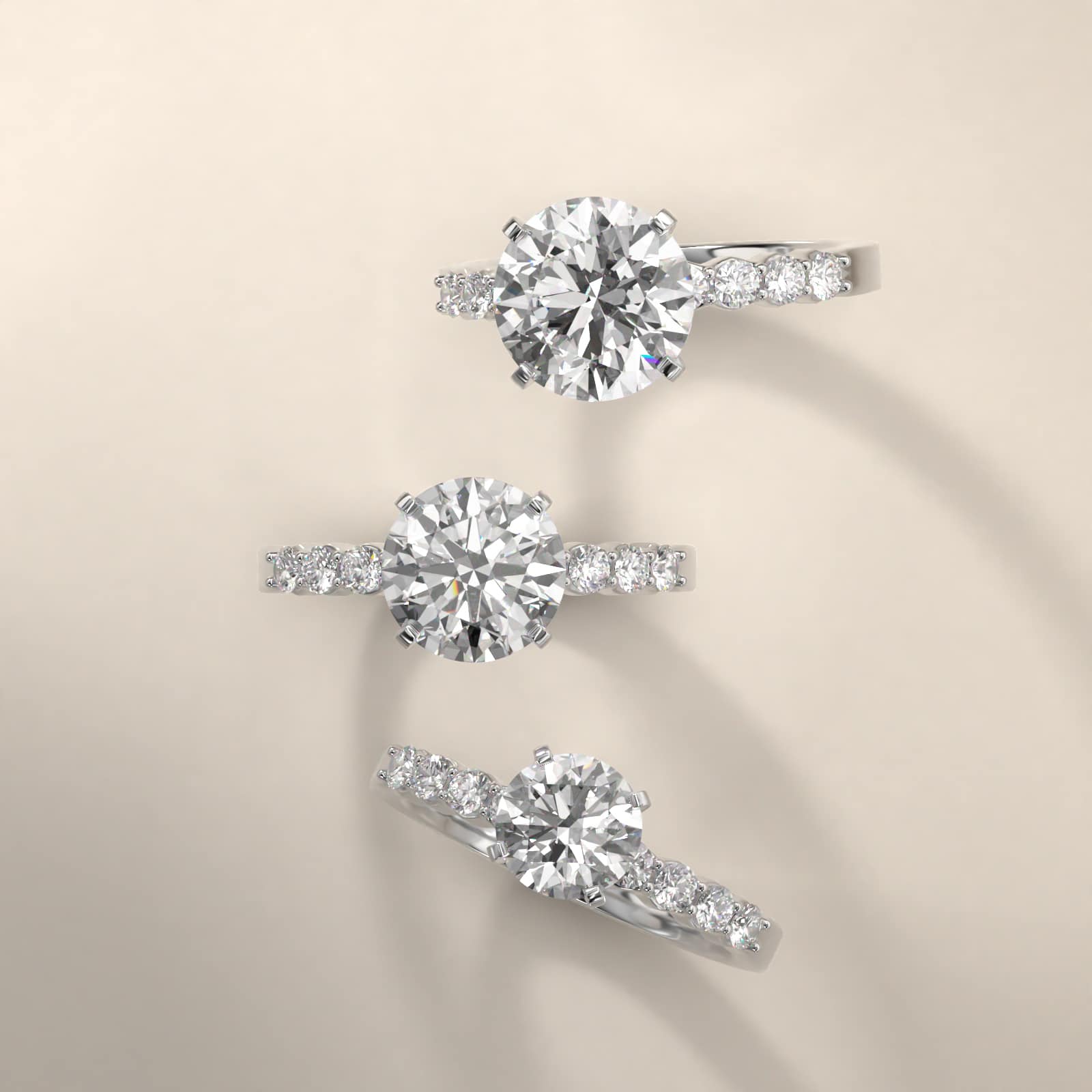 Classic Eight Round Side Stone Diamond Engagement Ring In Platinum