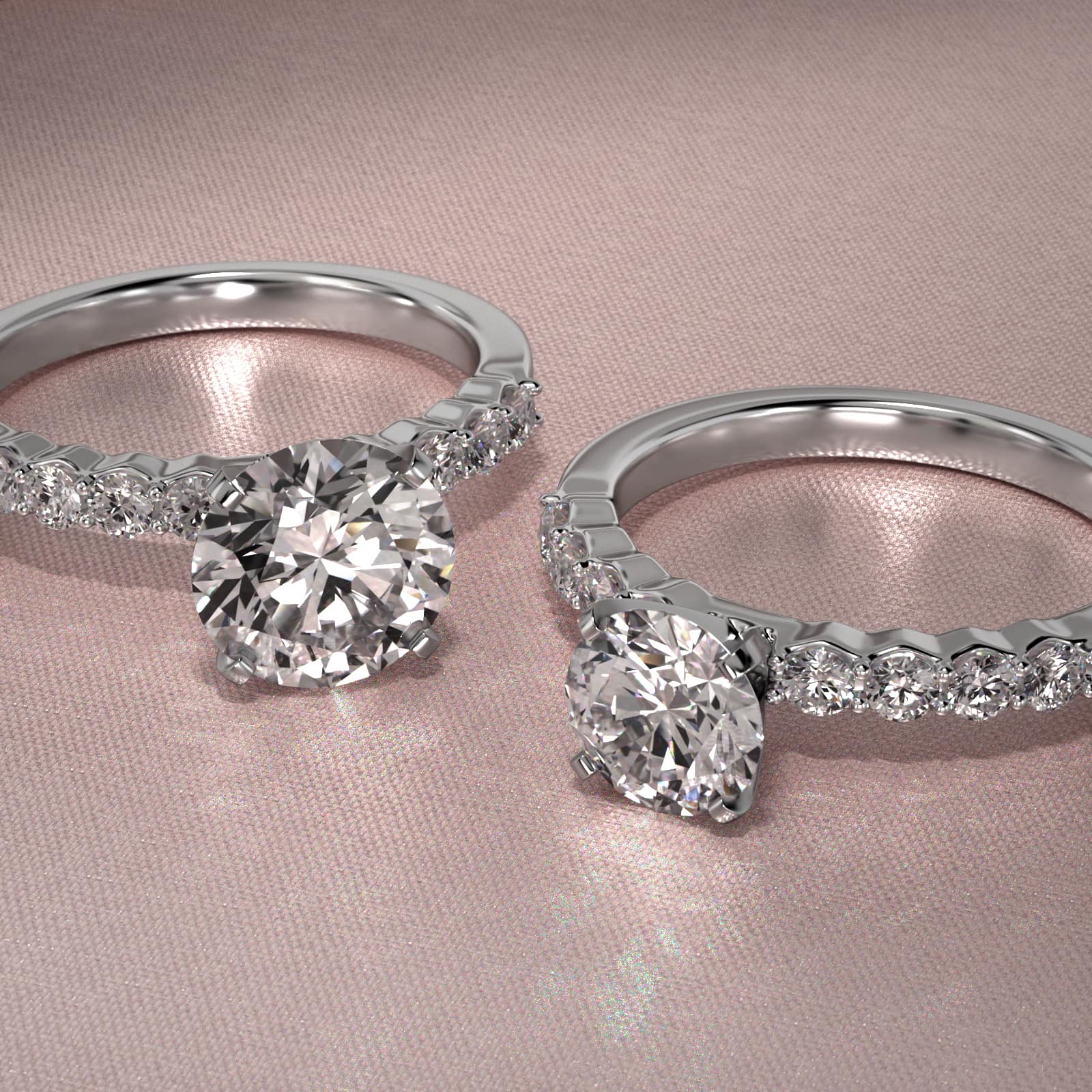 Classic Eight Round Side Stone Diamond Engagement Ring In 18K White Gold