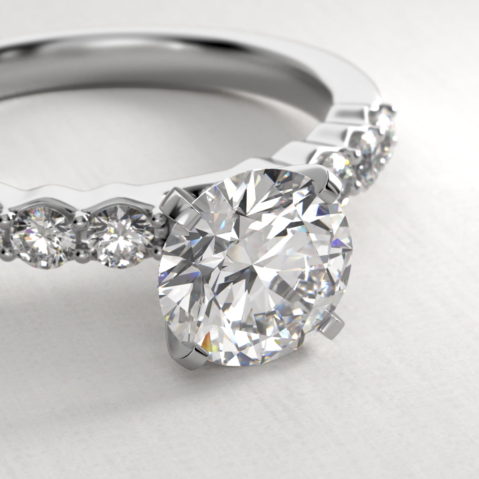 Classic Eight Round Side Stone Diamond Engagement Ring In 14K White Gold