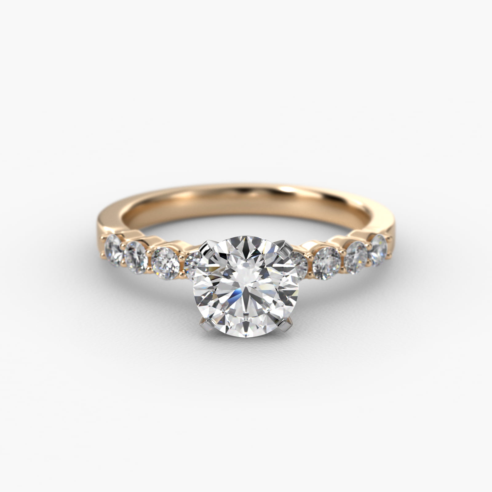 Classic Eight Round Side Stone Diamond Engagement Ring In 14K Yellow Gold