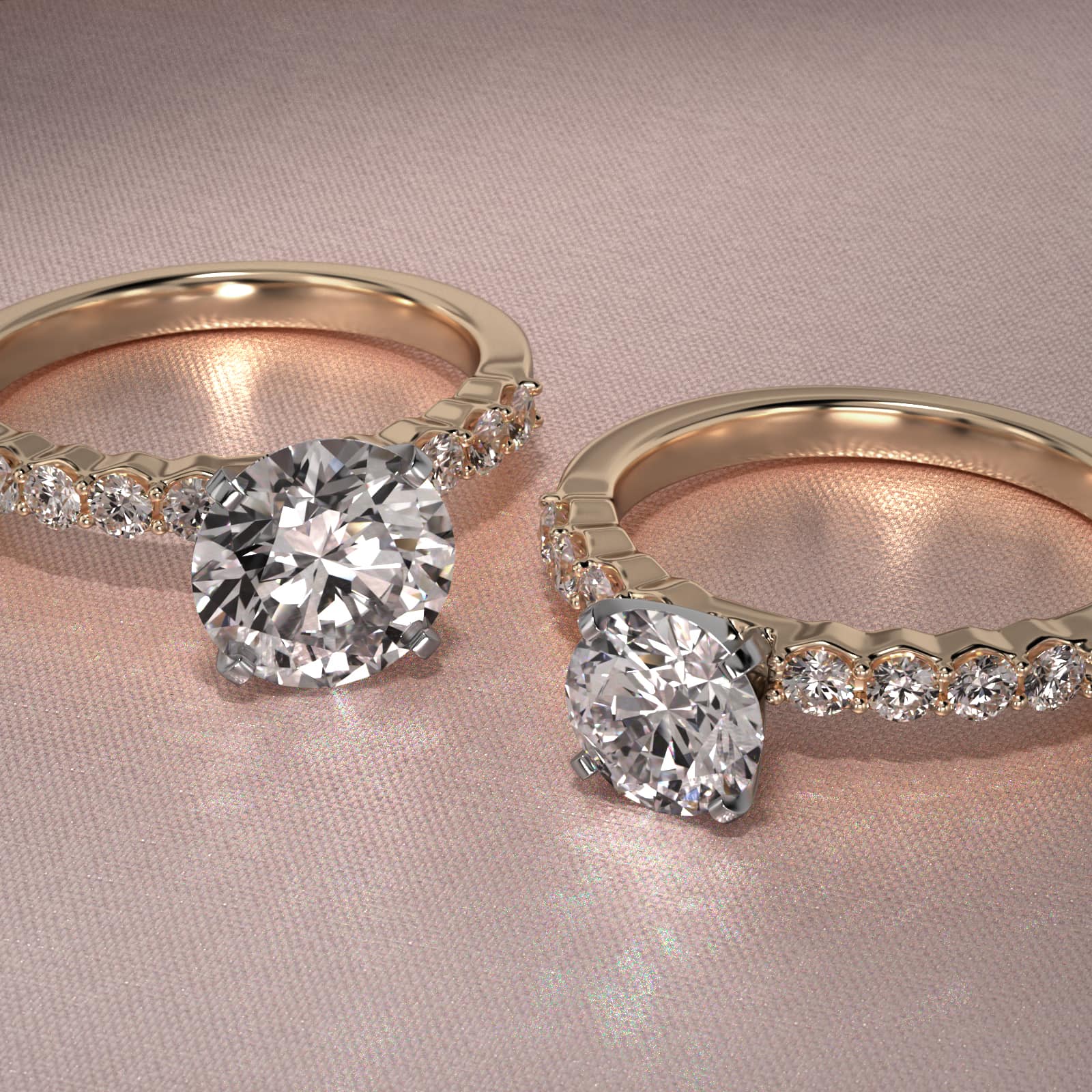 Classic Eight Round Side Stone Diamond Engagement Ring In 18K Yellow Gold