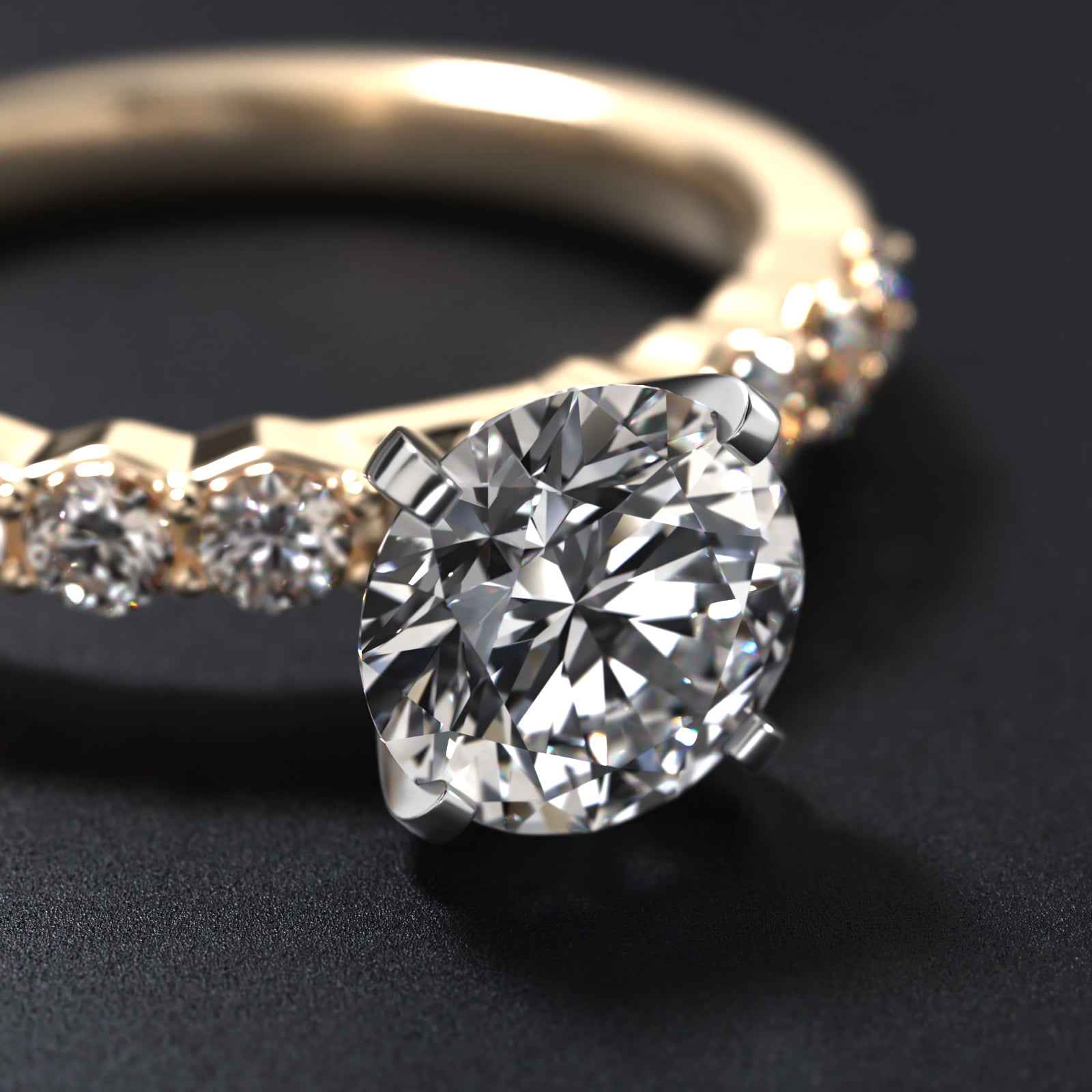 Classic Eight Round Side Stone Diamond Engagement Ring In 14K Yellow Gold