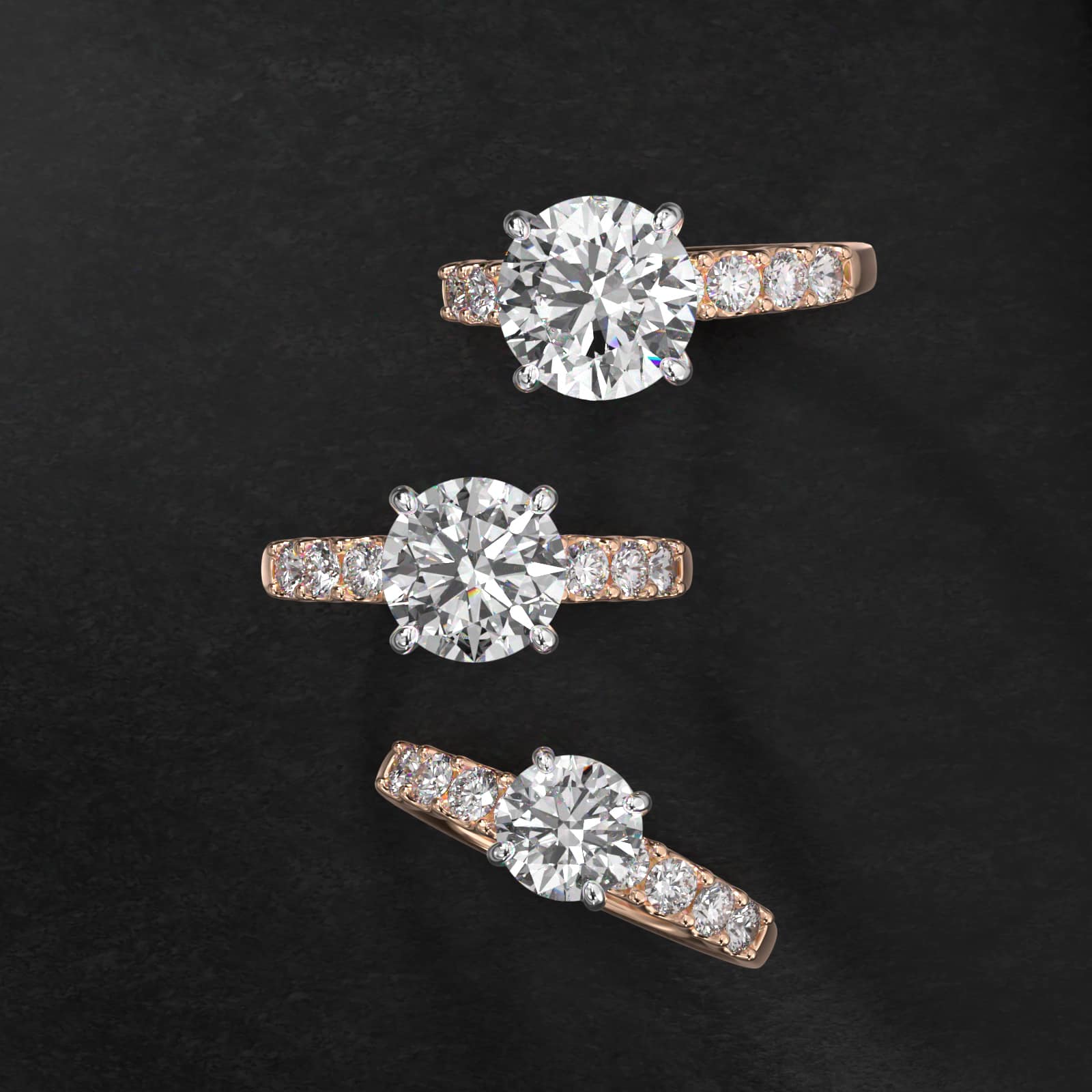 Eight Stone Contour Side Stone Diamond Shared Prong Engagement Ring In 14K Rose Gold