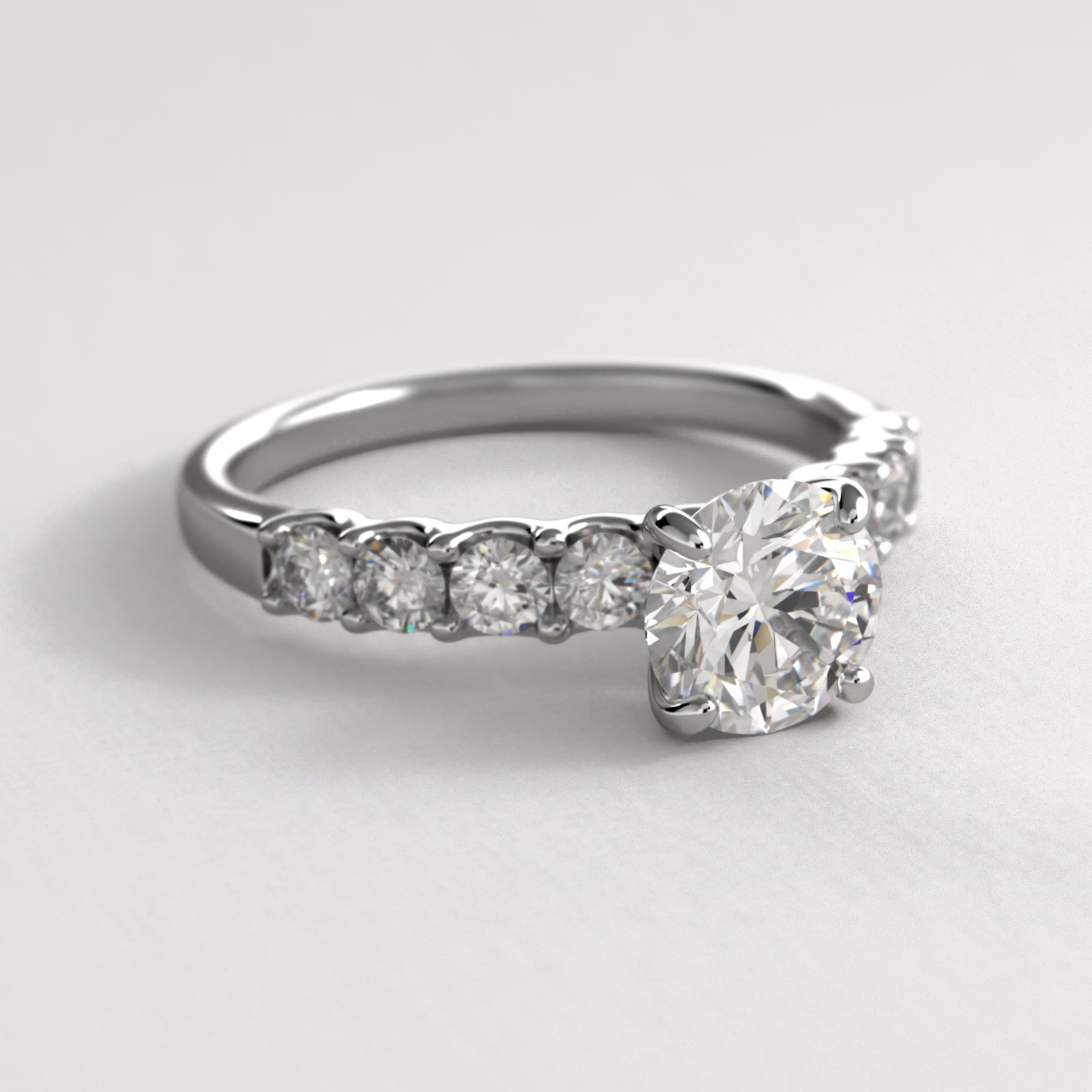 Eight Stone Contour Side Stone Diamond Shared Prong Engagement Ring In 14K White Gold