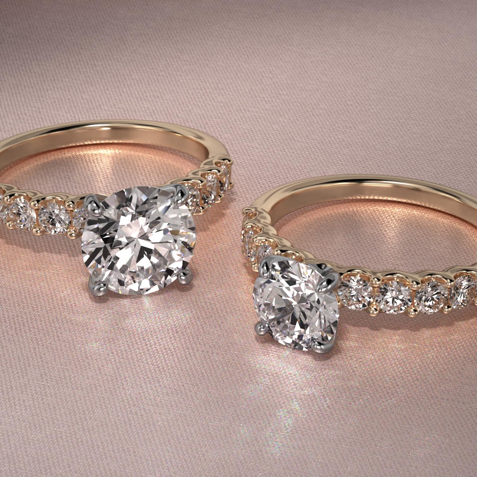 Eight Stone Contour Side Stone Diamond Shared Prong Engagement Ring In 18K Yellow Gold