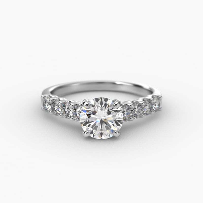 Eight Stone Cathedral Contour Side Stone Diamond Shared Prong Engagement Ring In 14K White Gold