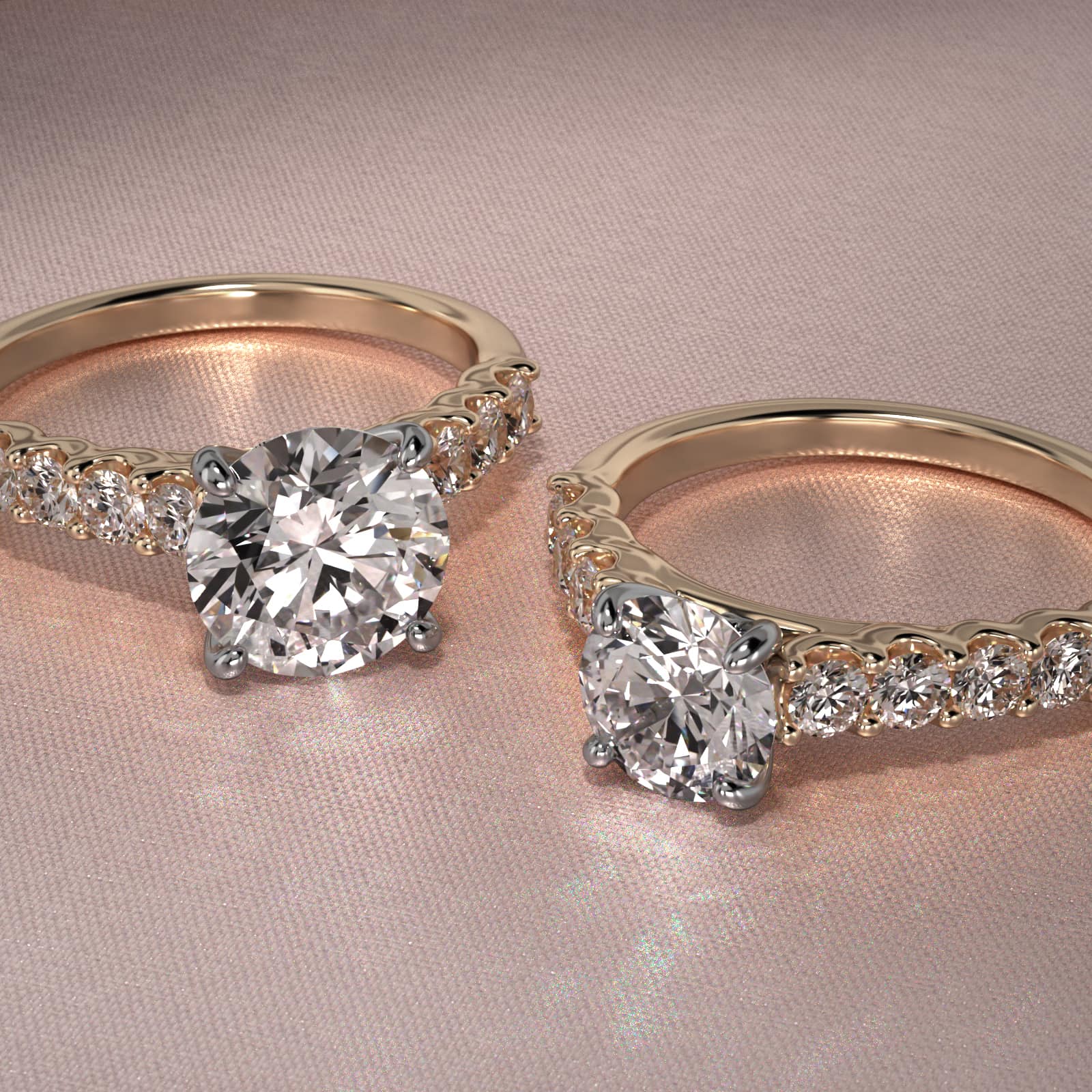 Eight Stone Cathedral Contour Side Stone Diamond Shared Prong Engagement Ring In 18K Yellow Gold