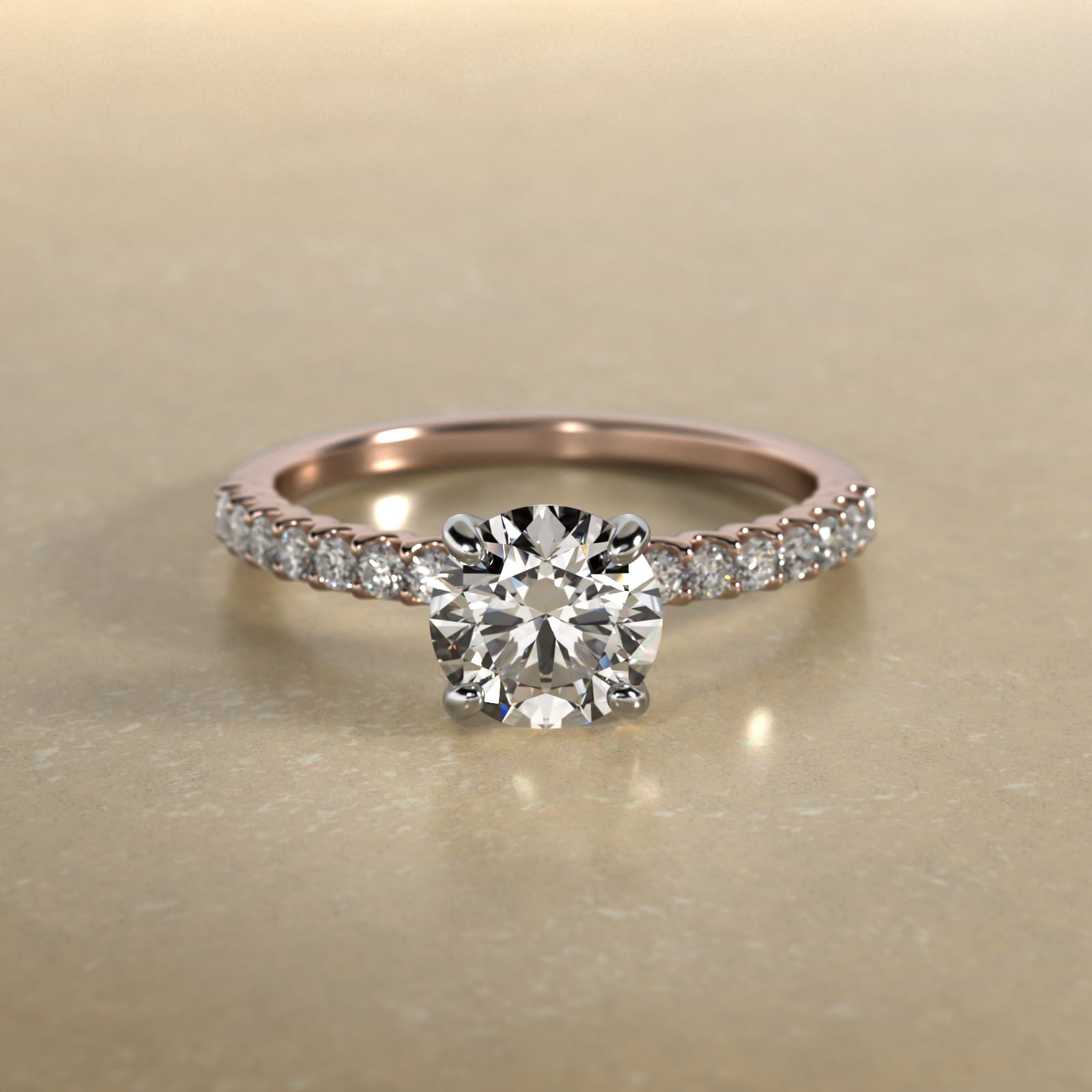Petite Contour Side Stone Diamond Shared Prong Engagement Ring In 14K Rose Gold
