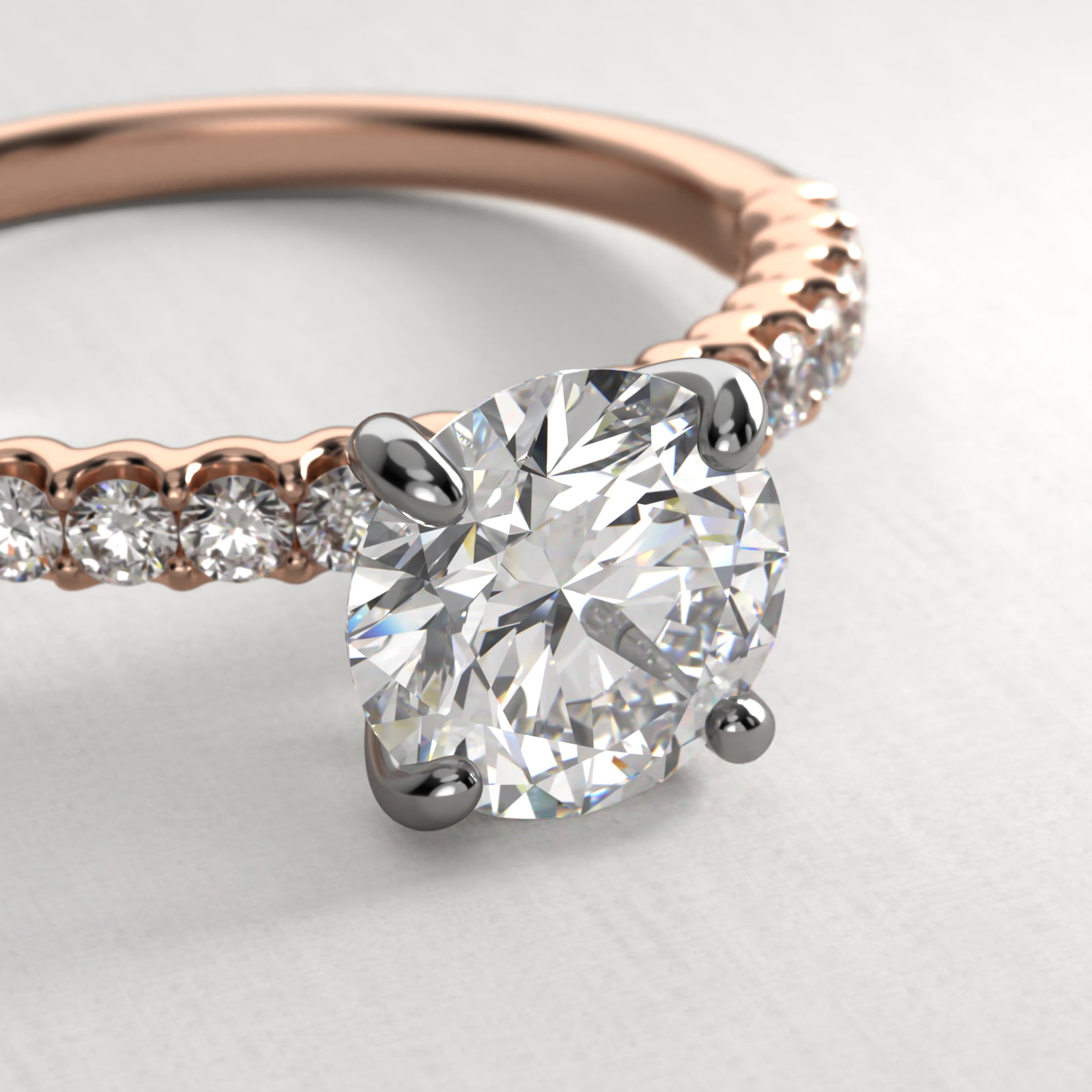 Petite Contour Side Stone Diamond Shared Prong Engagement Ring In 14K Rose Gold