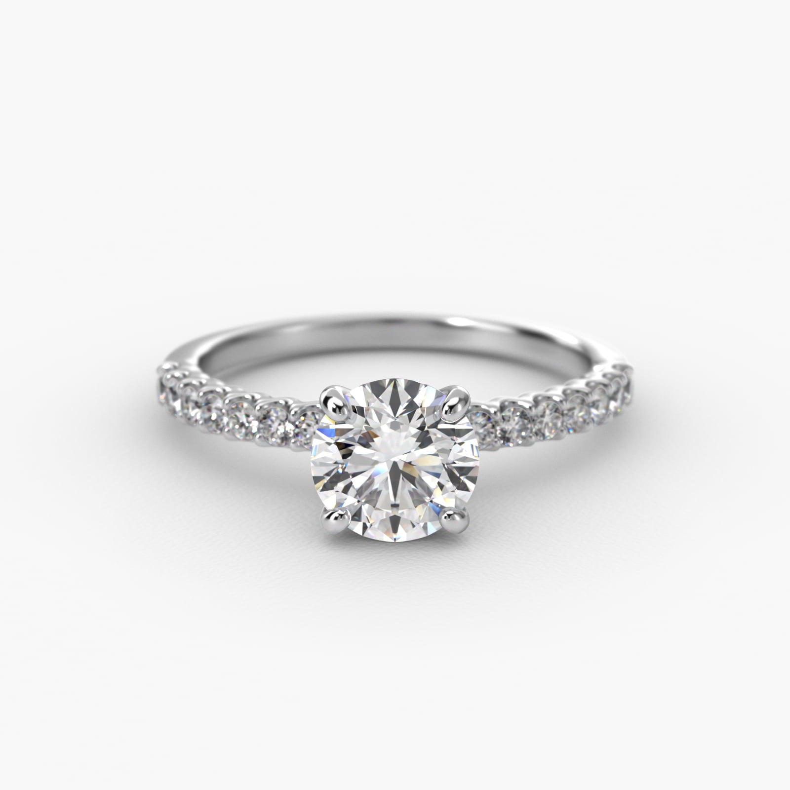 Petite Contour Side Stone Diamond Shared Prong Engagement Ring In 18K White Gold