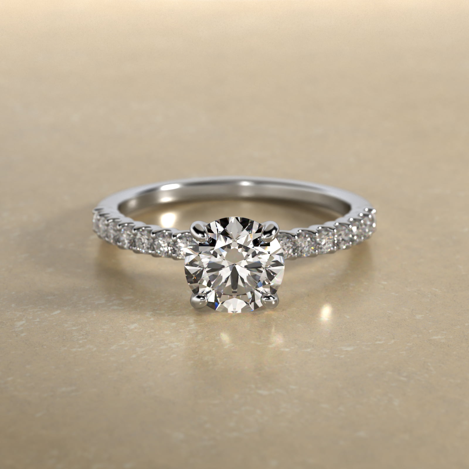Petite Contour Side Stone Diamond Shared Prong Engagement Ring In 14K White Gold