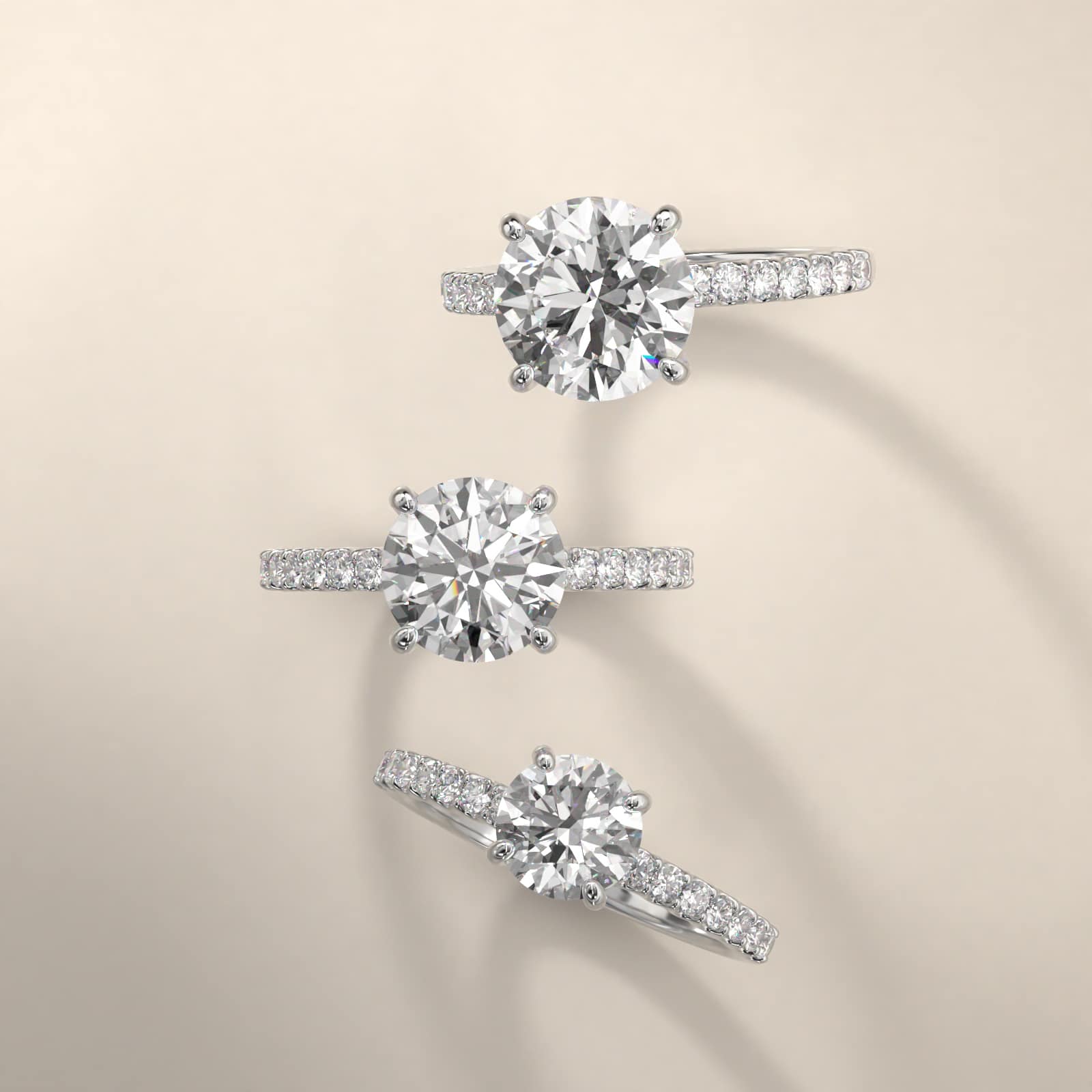 Petite Contour Side Stone Diamond Shared Prong Engagement Ring In 14K White Gold