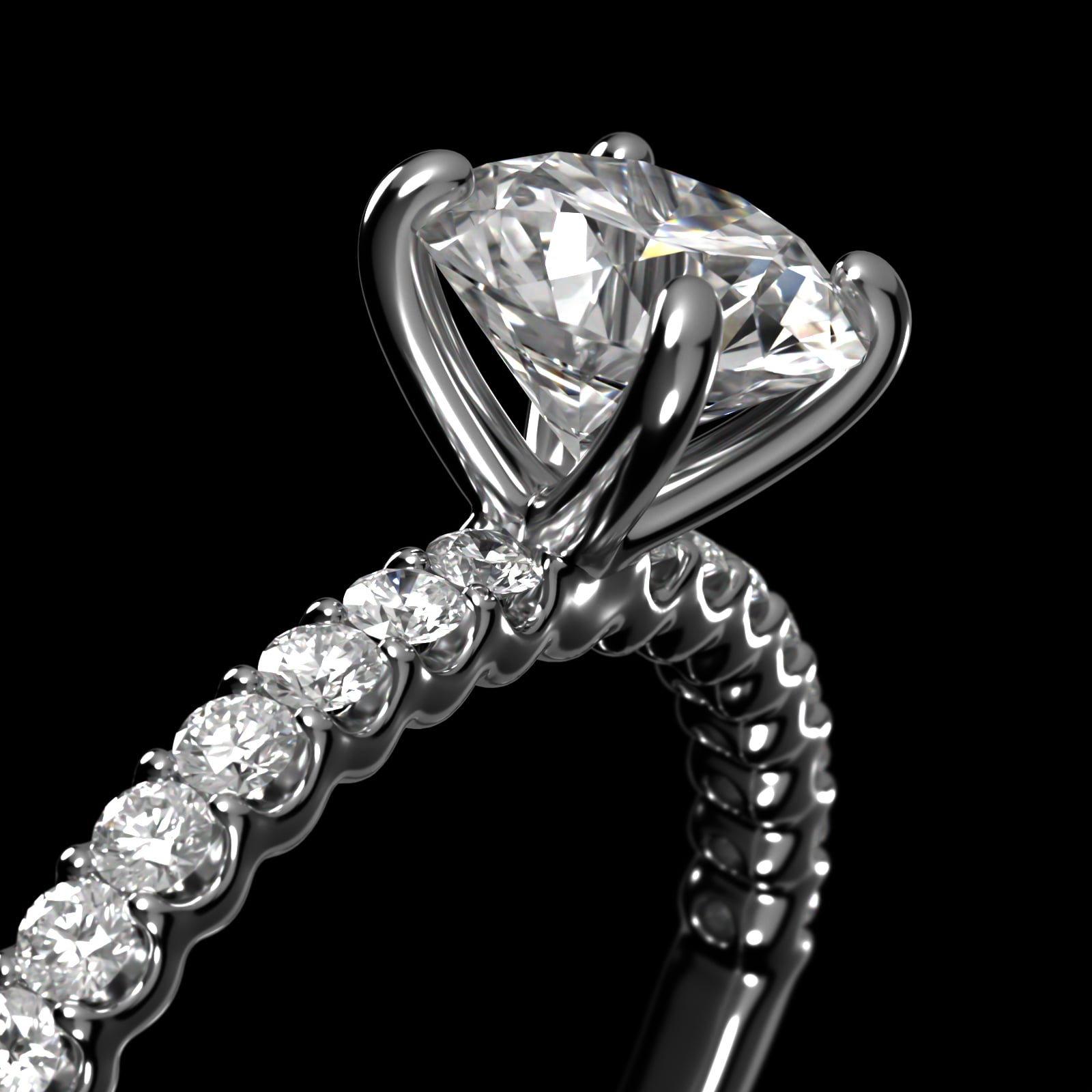 Petite Contour Side Stone Diamond Shared Prong Engagement Ring In 14K White Gold