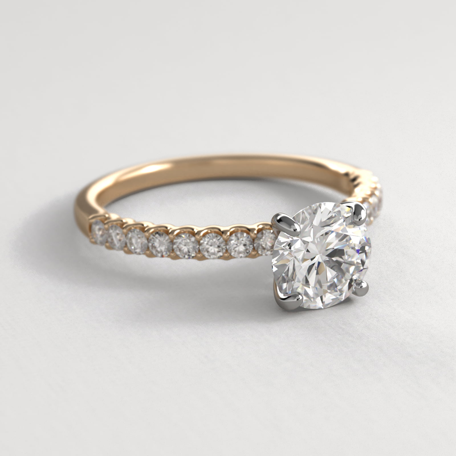 Petite Contour Side Stone Diamond Shared Prong Engagement Ring In 18K Yellow Gold