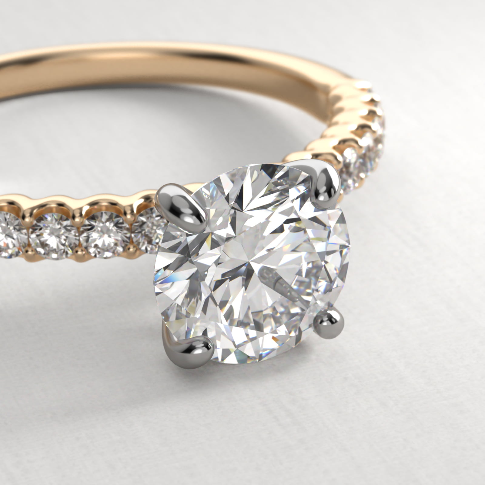 Petite Contour Side Stone Diamond Shared Prong Engagement Ring In 14K Yellow Gold