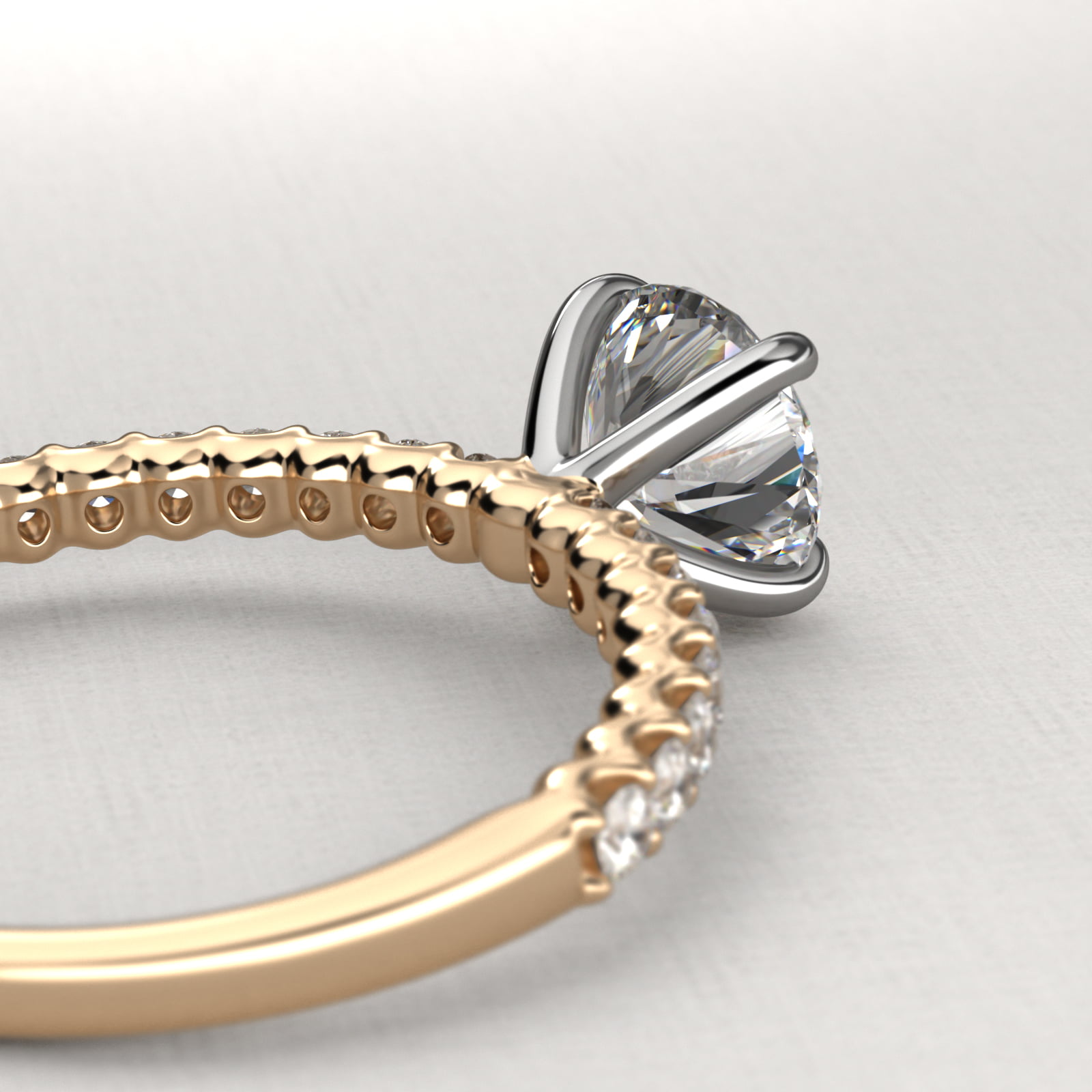 Petite Contour Side Stone Diamond Shared Prong Engagement Ring In 18K Yellow Gold