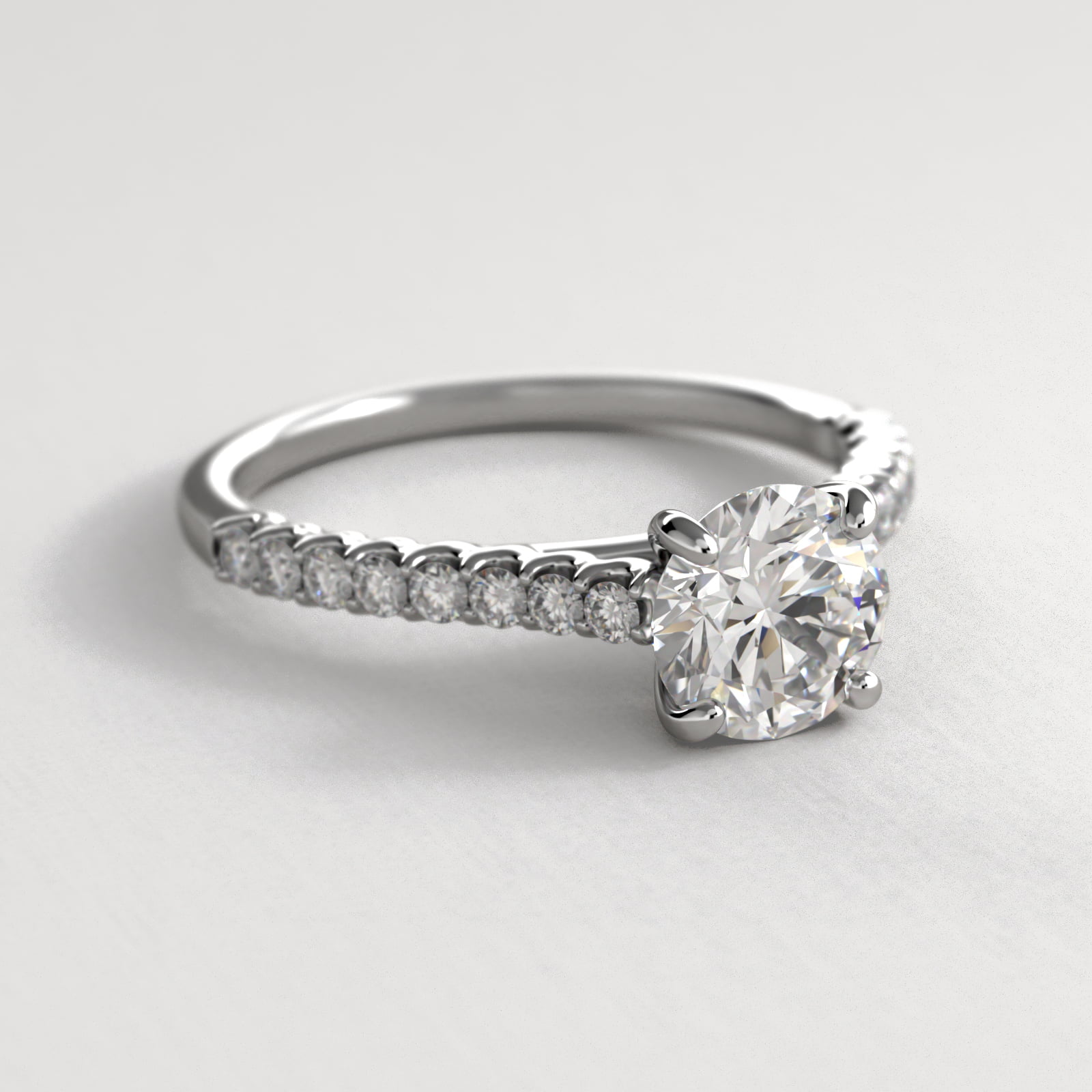 Petite Cathedral Contour Side Stone Diamond Shared Prong Engagement Ring In Platinum