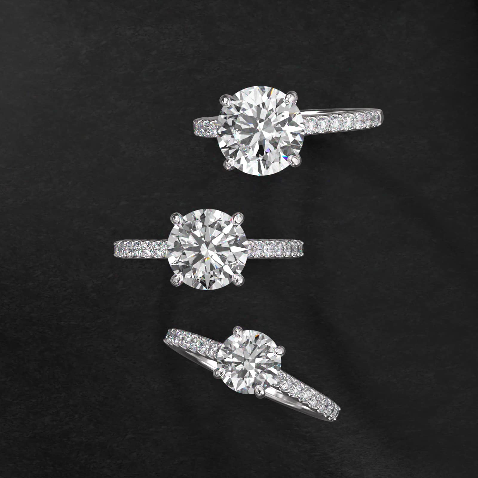 Petite Cathedral Contour Side Stone Diamond Shared Prong Engagement Ring In 18K White Gold