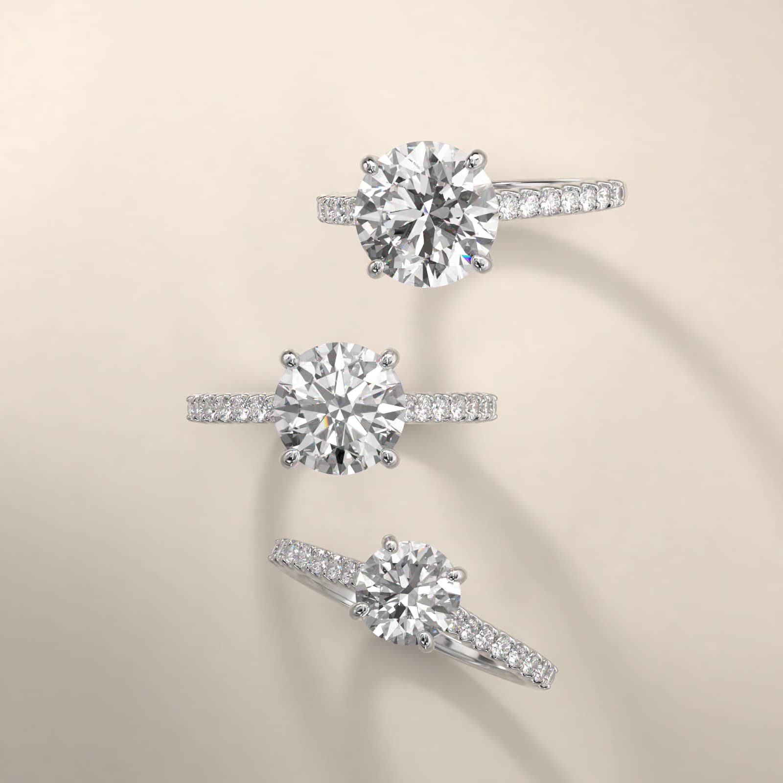 Petite Cathedral Contour Side Stone Diamond Shared Prong Engagement Ring In 14K White Gold