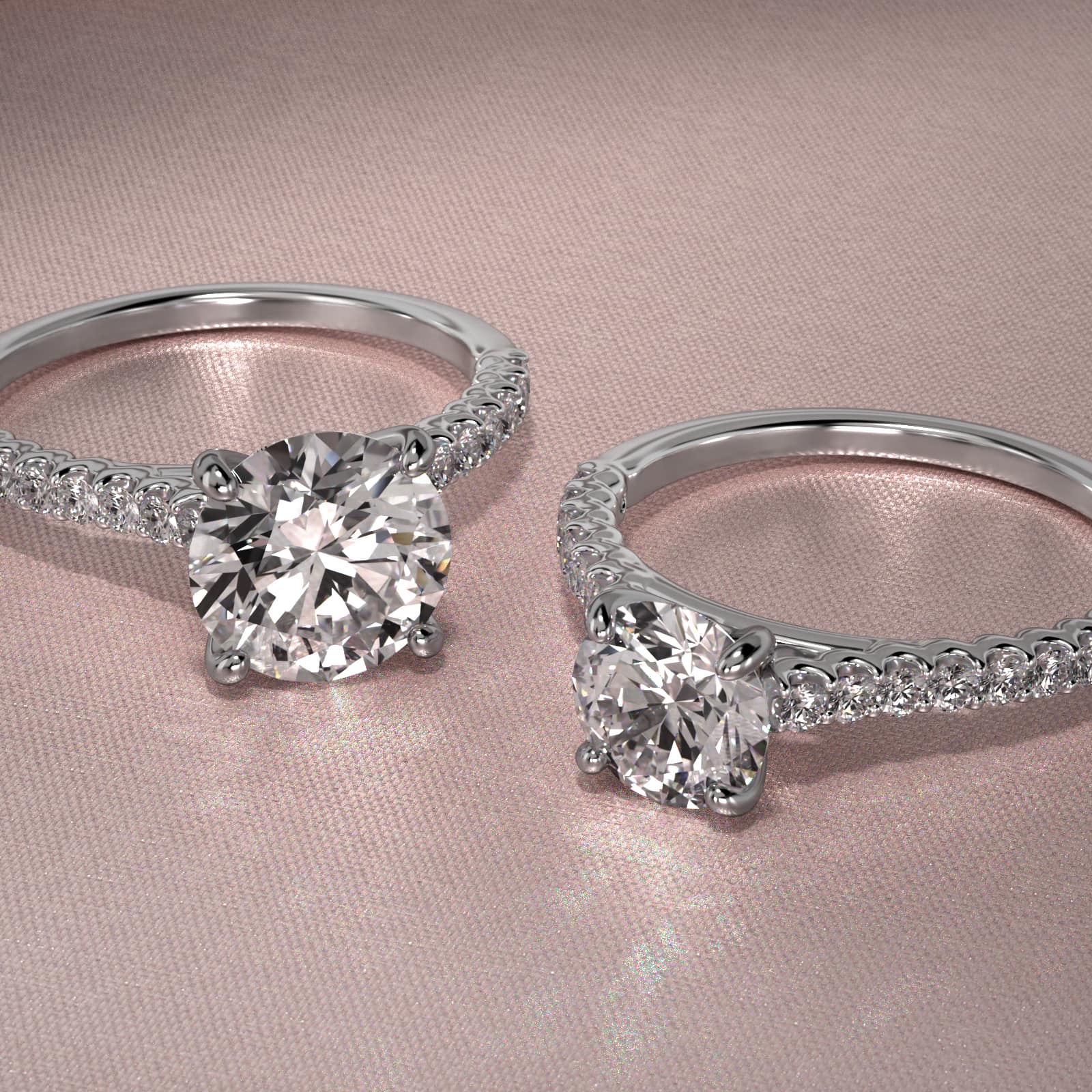 Petite Cathedral Contour Side Stone Diamond Shared Prong Engagement Ring In Platinum