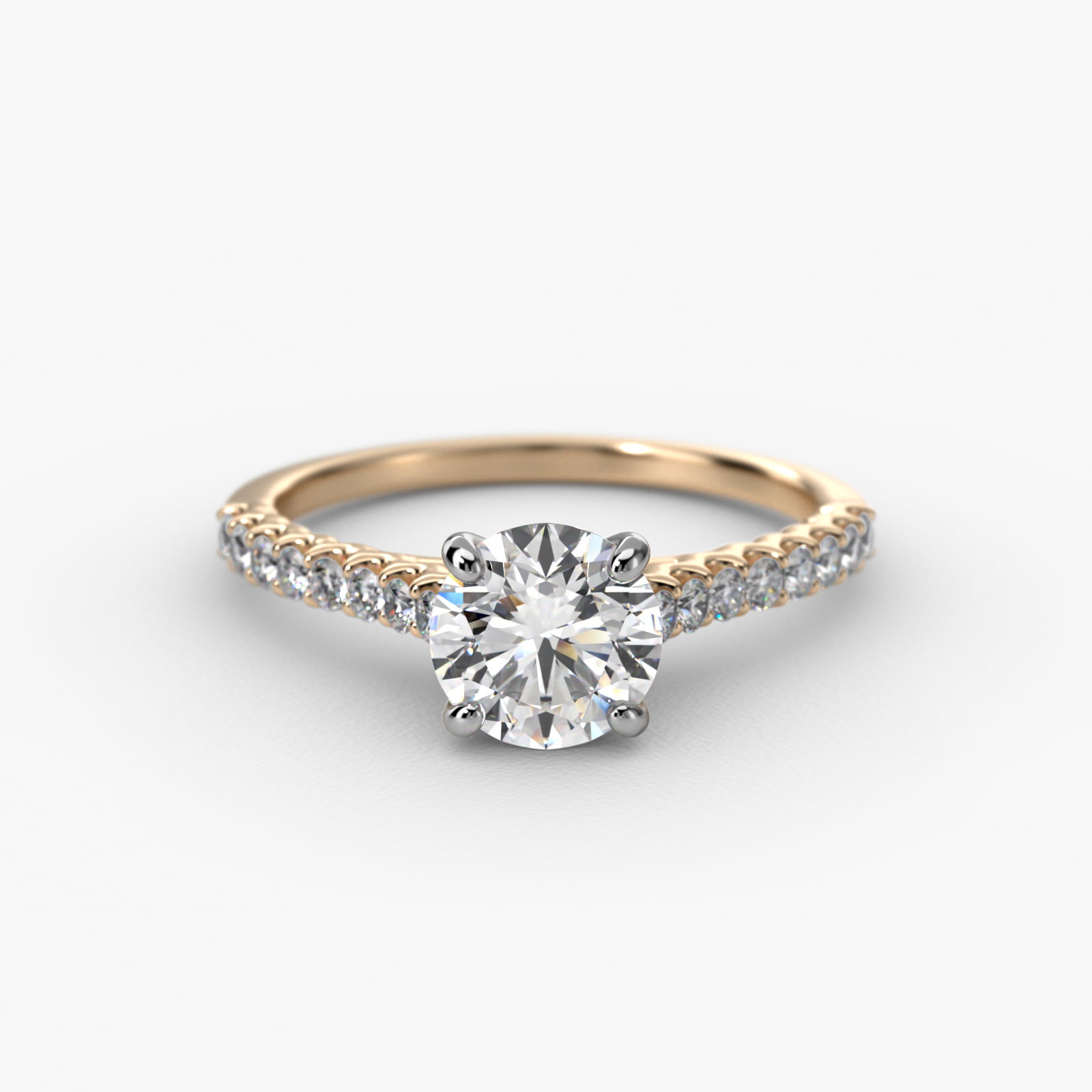 Petite Cathedral Contour Side Stone Diamond Shared Prong Engagement Ring In 14K Yellow Gold