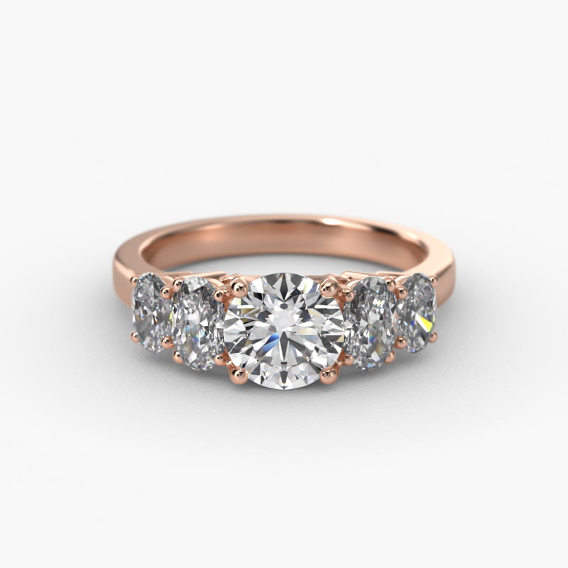 Four Oval Cut Side Stone Diamond Engagement Ring In 14K Rose Gold