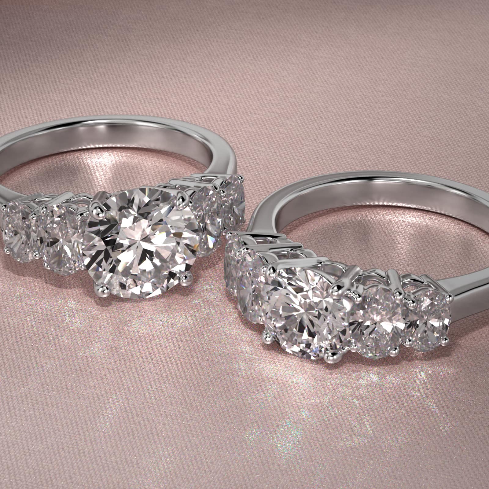 Four Oval Cut Side Stone Diamond Engagement Ring In Platinum