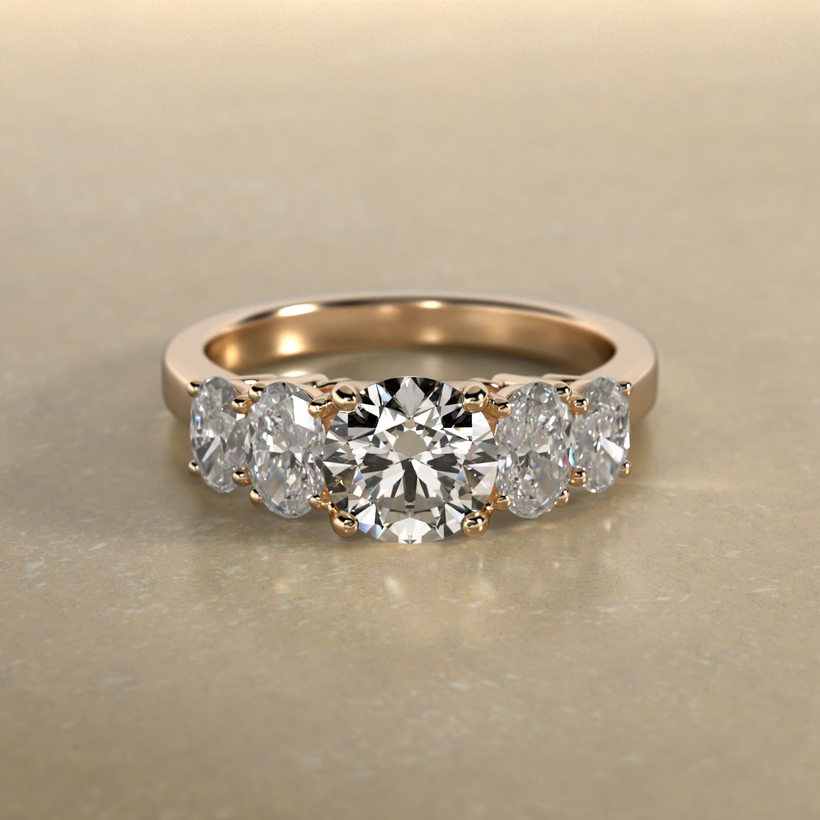 Four Oval Cut Side Stone Diamond Engagement Ring In 18K Yellow Gold