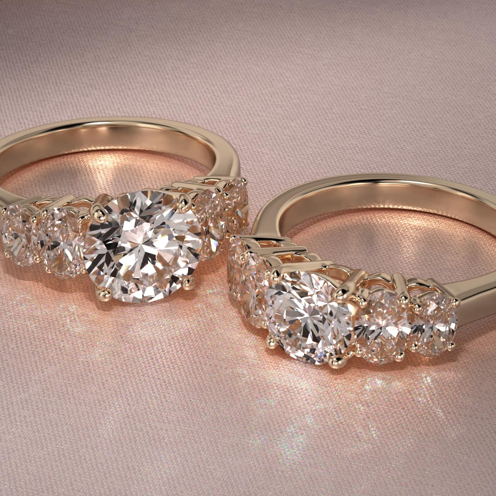 Four Oval Cut Side Stone Diamond Engagement Ring In 18K Yellow Gold