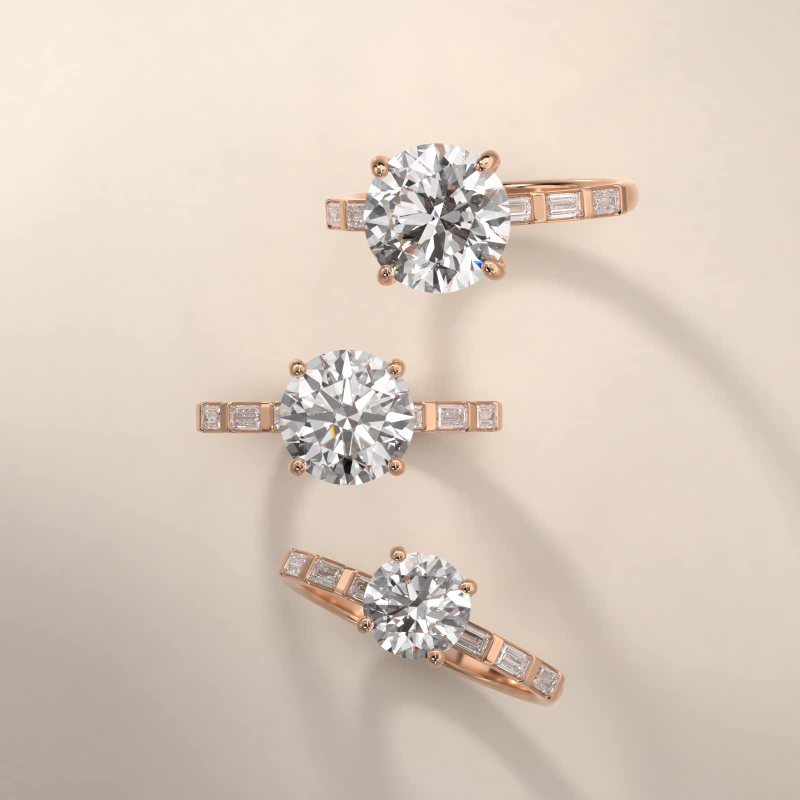 Straight Baguette Row Side Stone Diamond Engagement Ring In 14K Rose Gold