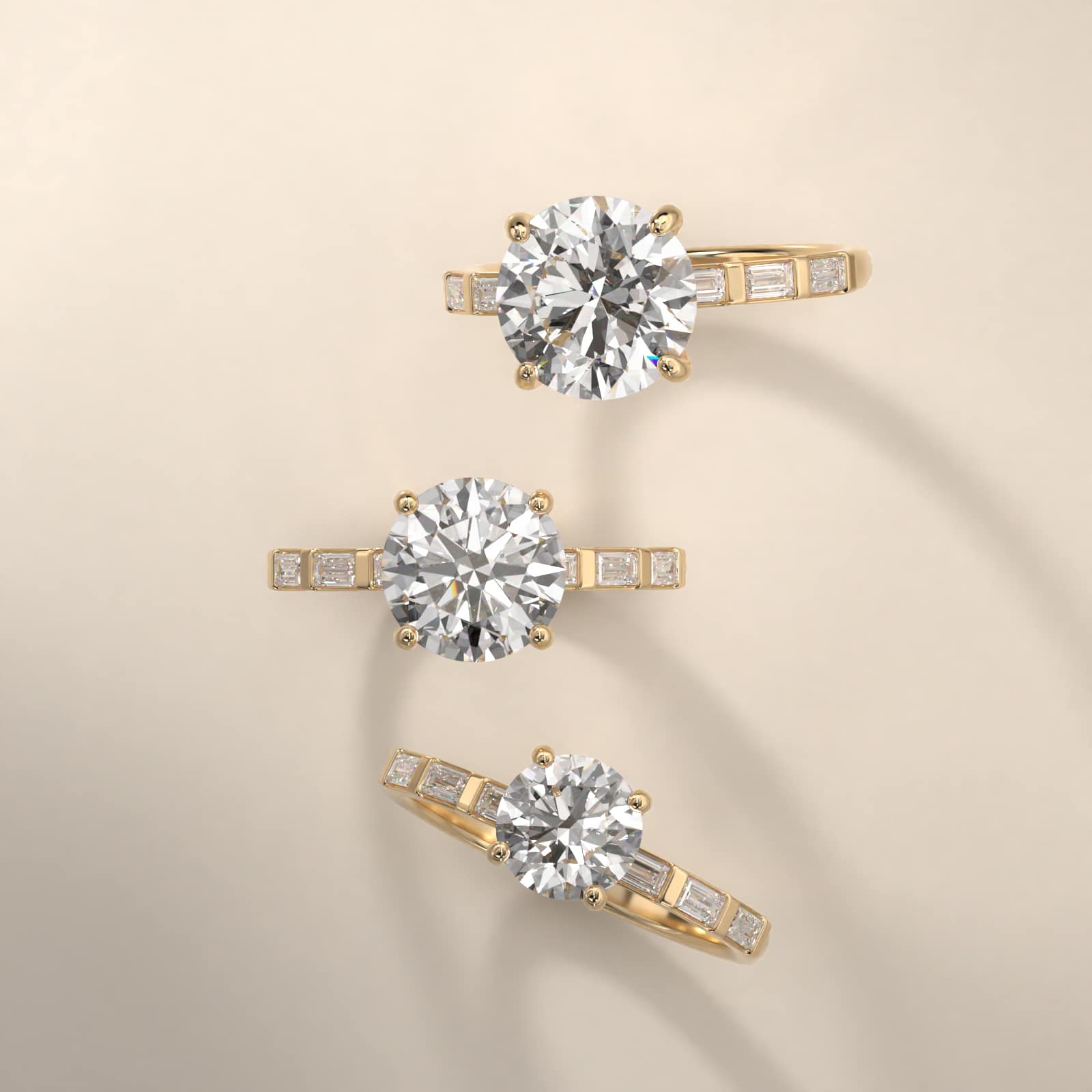 Straight Baguette Row Side Stone Diamond Engagement Ring In 14K Yellow Gold