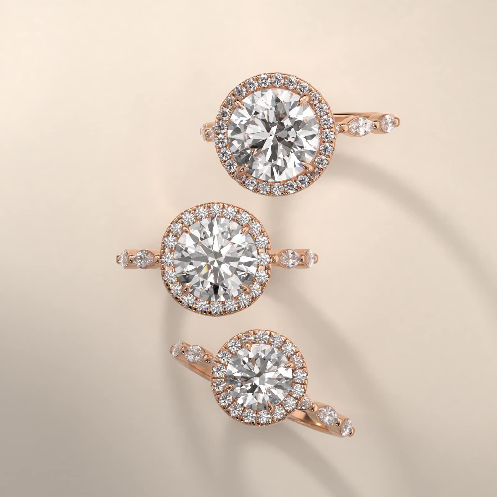 Marquise Row Diamond Halo Engagement Ring In 14K Rose Gold