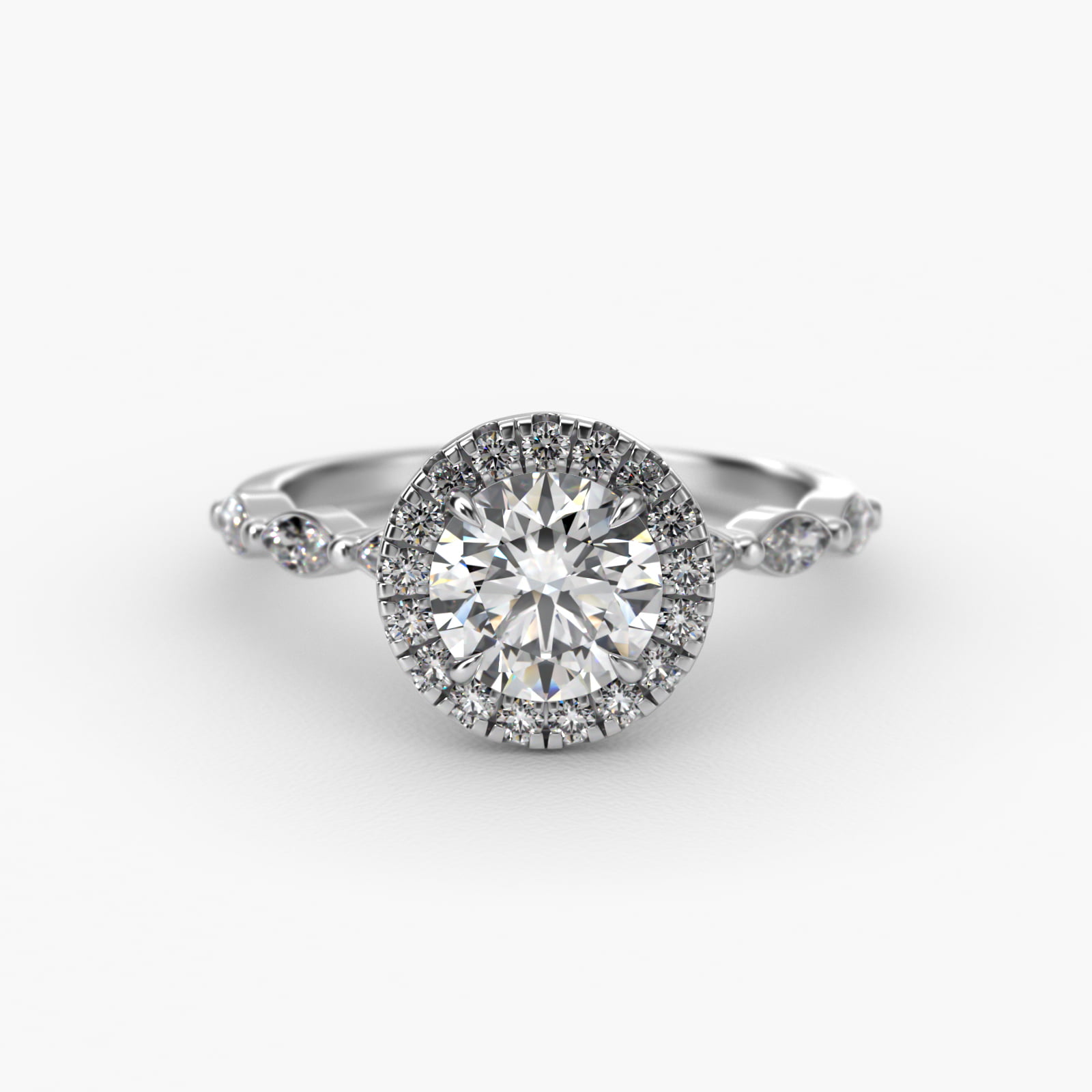 Marquise Row Diamond Halo Engagement Ring In 18K White Gold