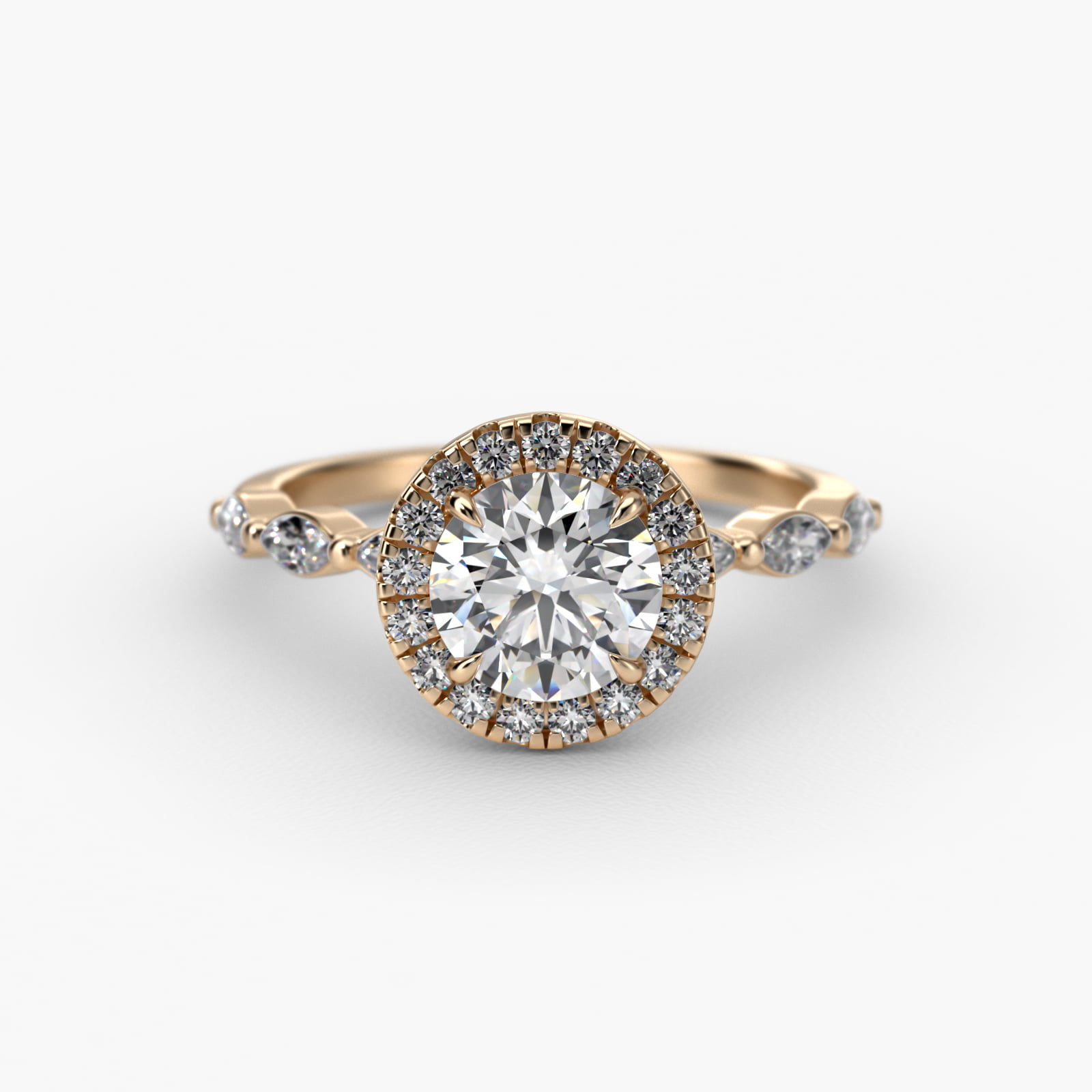Marquise Row Diamond Halo Engagement Ring In 18K Yellow Gold