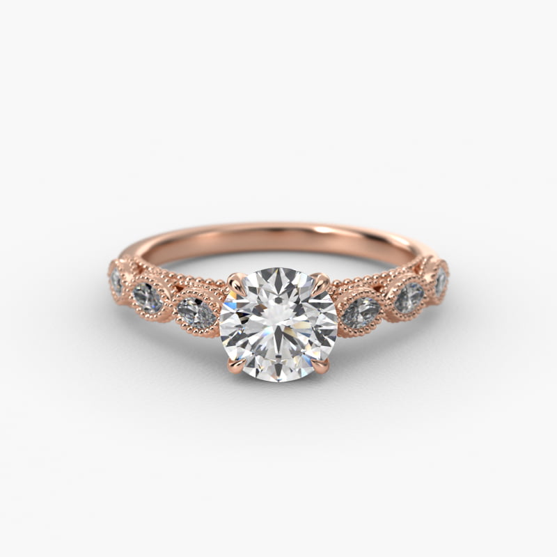 Cathedral Milgrain Marquise Cut Side Stone Diamond Engagement Ring In 14K Rose Gold