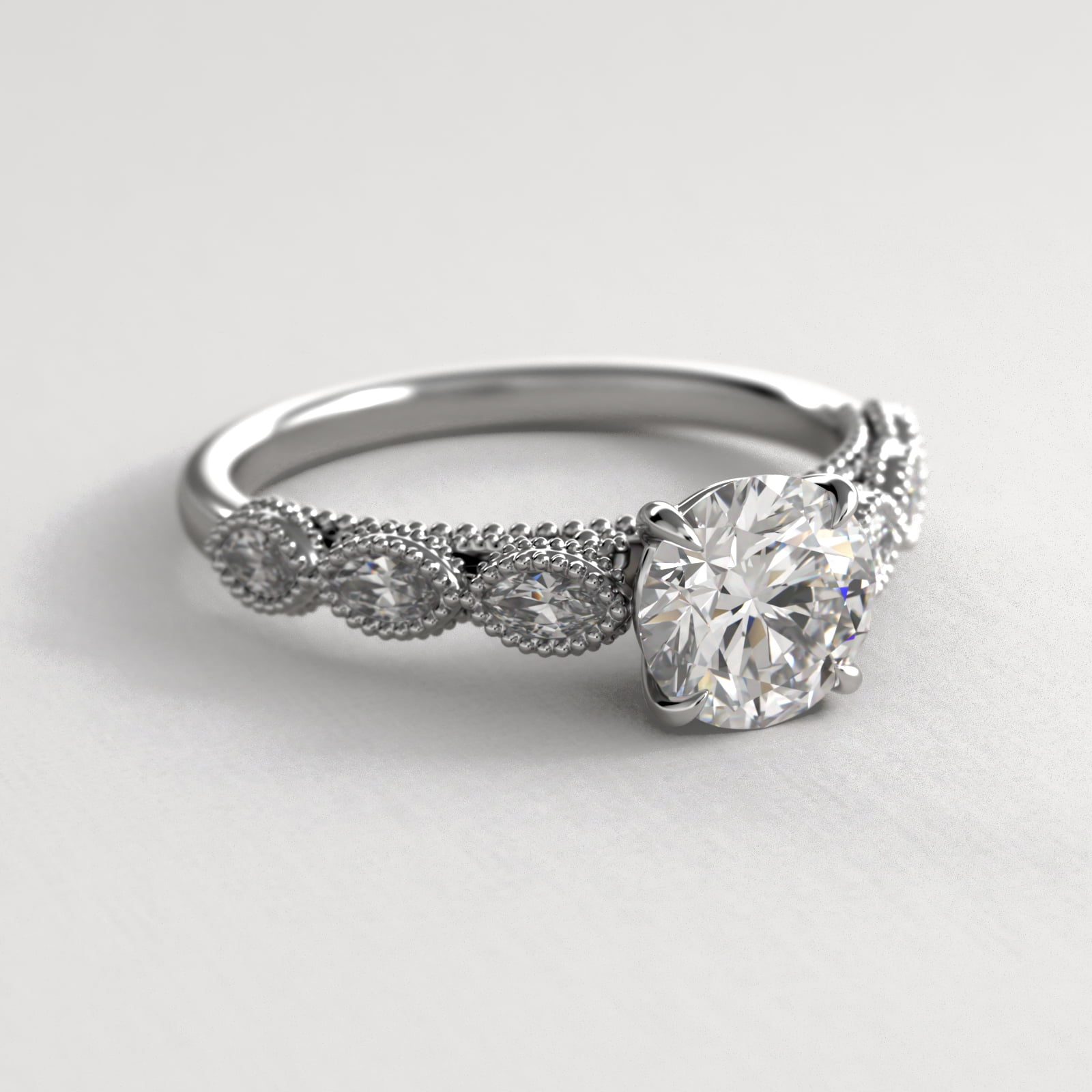 Cathedral Milgrain Marquise Cut Side Stone Diamond Engagement Ring In Platinum