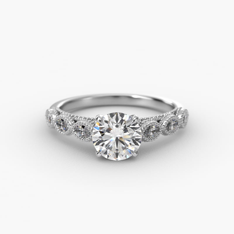 Cathedral Milgrain Marquise Cut Side Stone Diamond Engagement Ring In Platinum