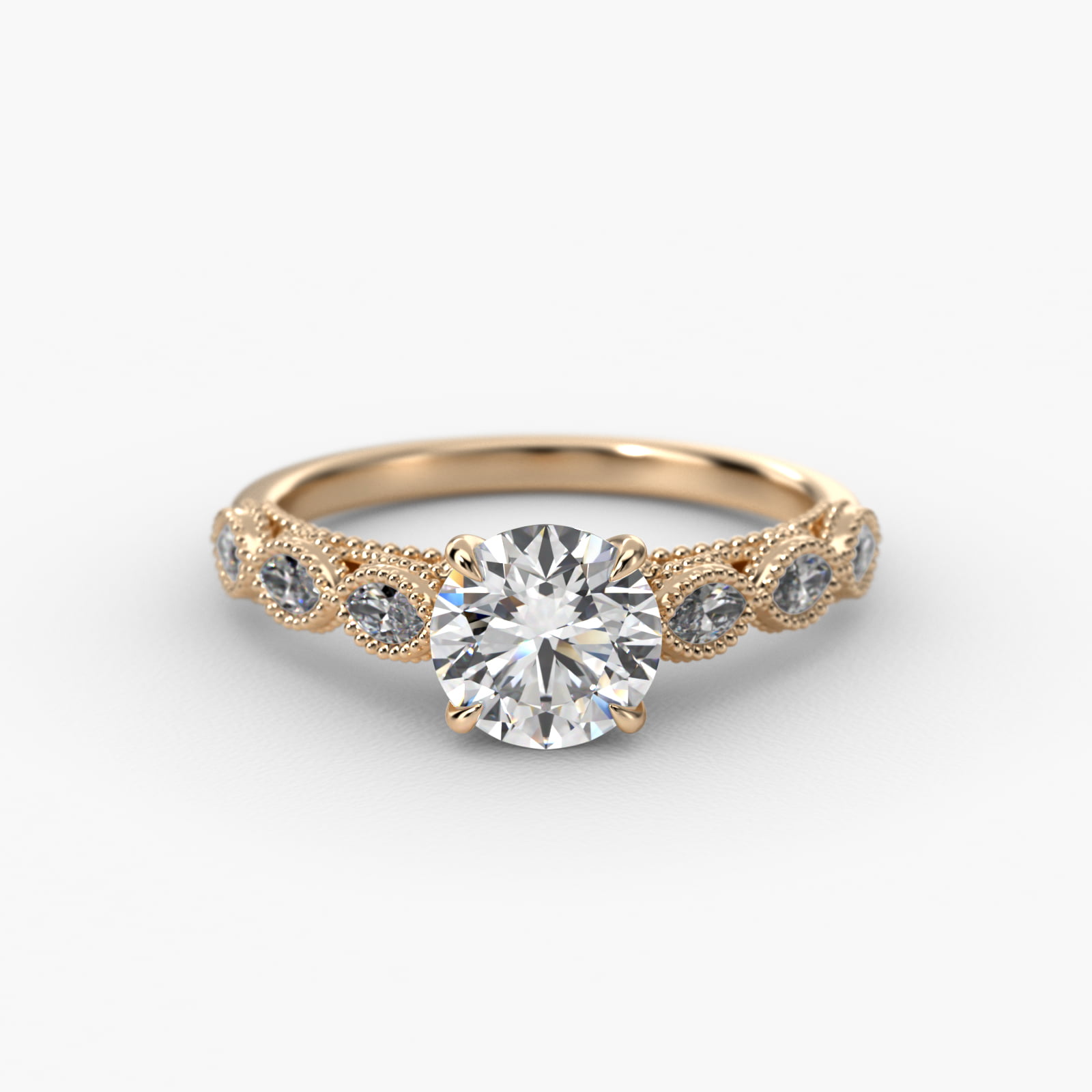 Cathedral Milgrain Marquise Cut Side Stone Diamond Engagement Ring In 14K Yellow Gold