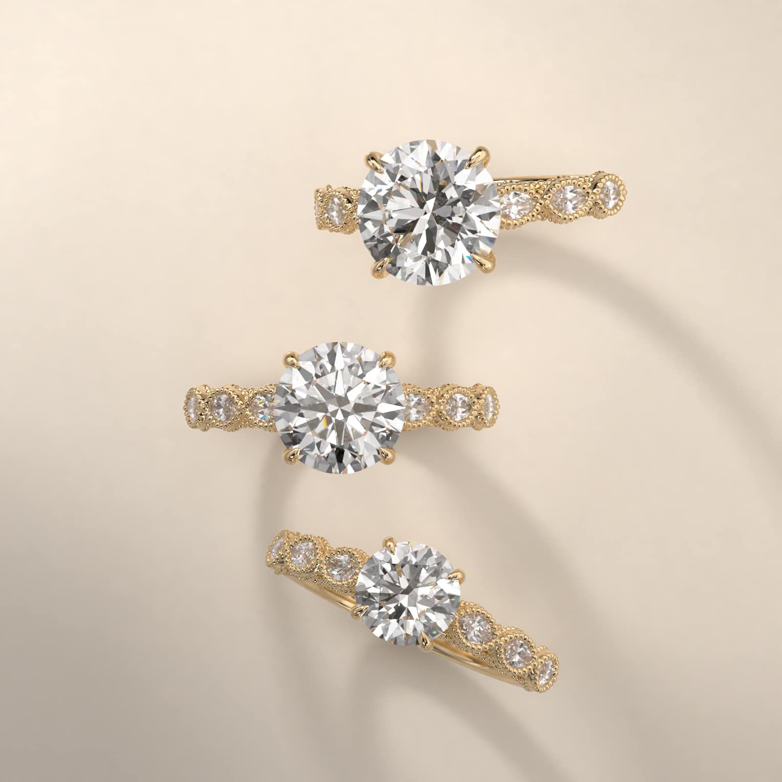 Cathedral Milgrain Marquise Cut Side Stone Diamond Engagement Ring In 14K Yellow Gold