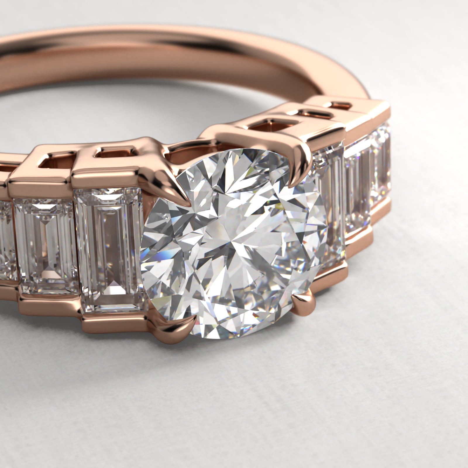 Escalating Baguette Side Stone Diamond Engagement Ring In 14K Rose Gold