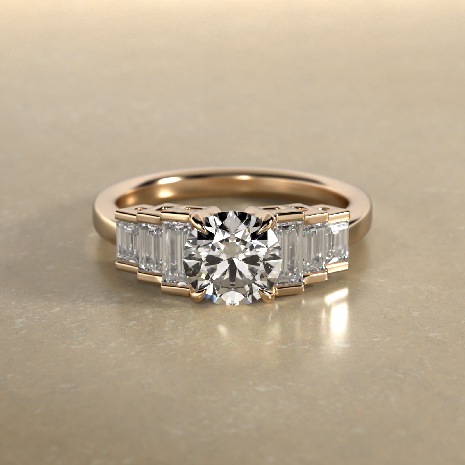 Escalating Baguette Side Stone Diamond Engagement Ring In 14K Yellow Gold